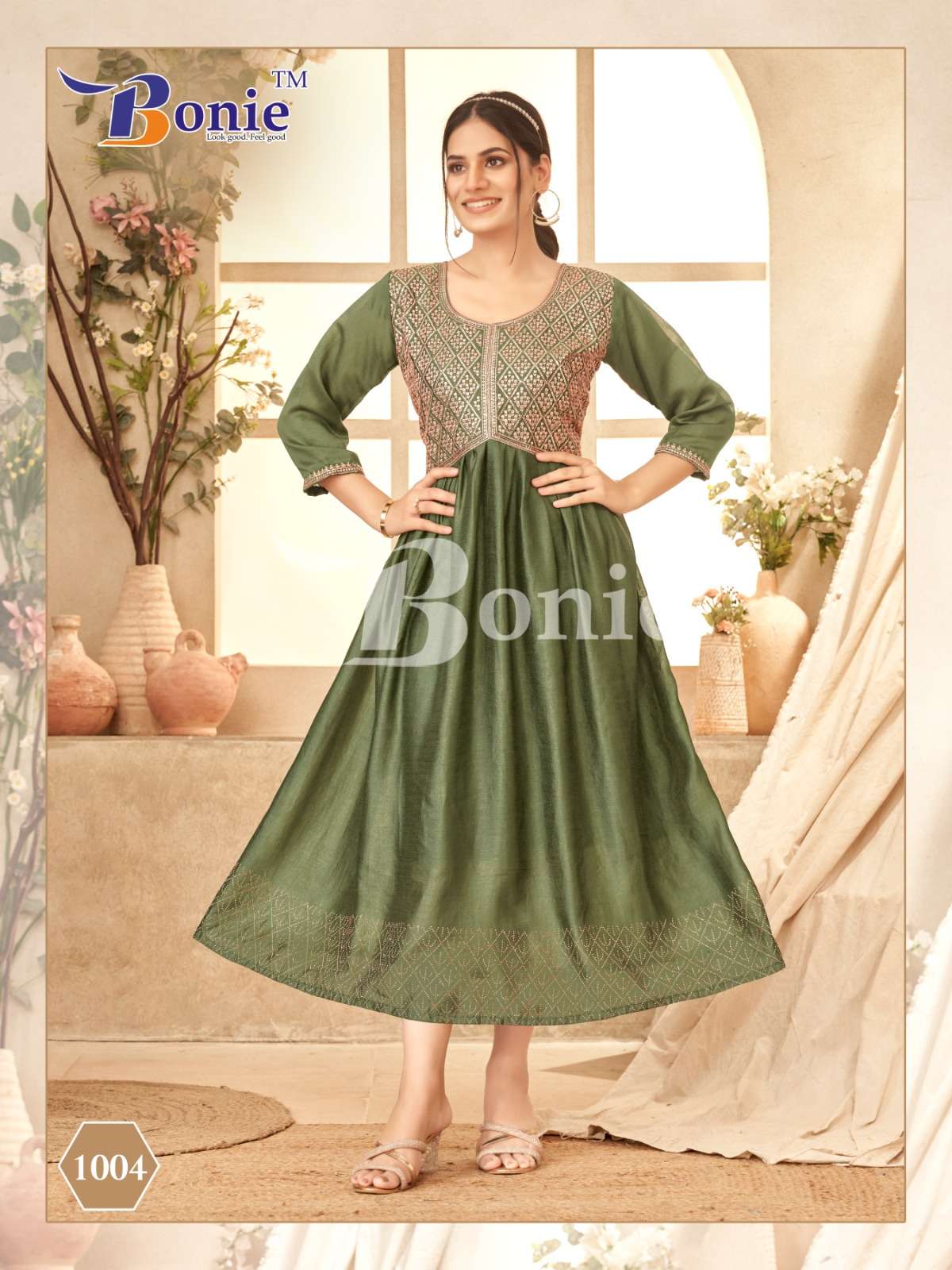 jivika by bonie 1001-1008 series fancy ghera kurtis catalogue wholesale rate surat gujarat 