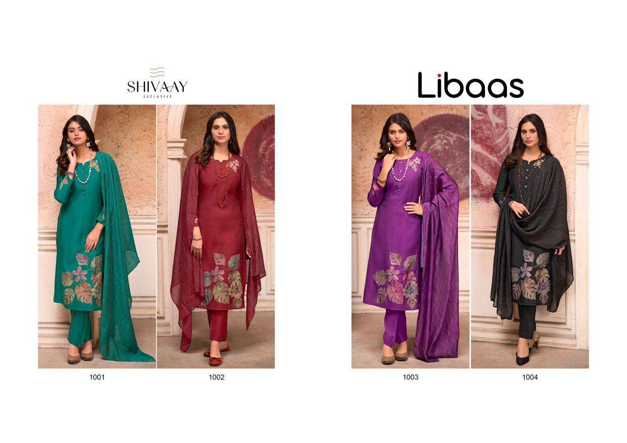 libaas by shivaay 1001-1004 series unstich designer fancy suits catalogue wholesale supplier surat