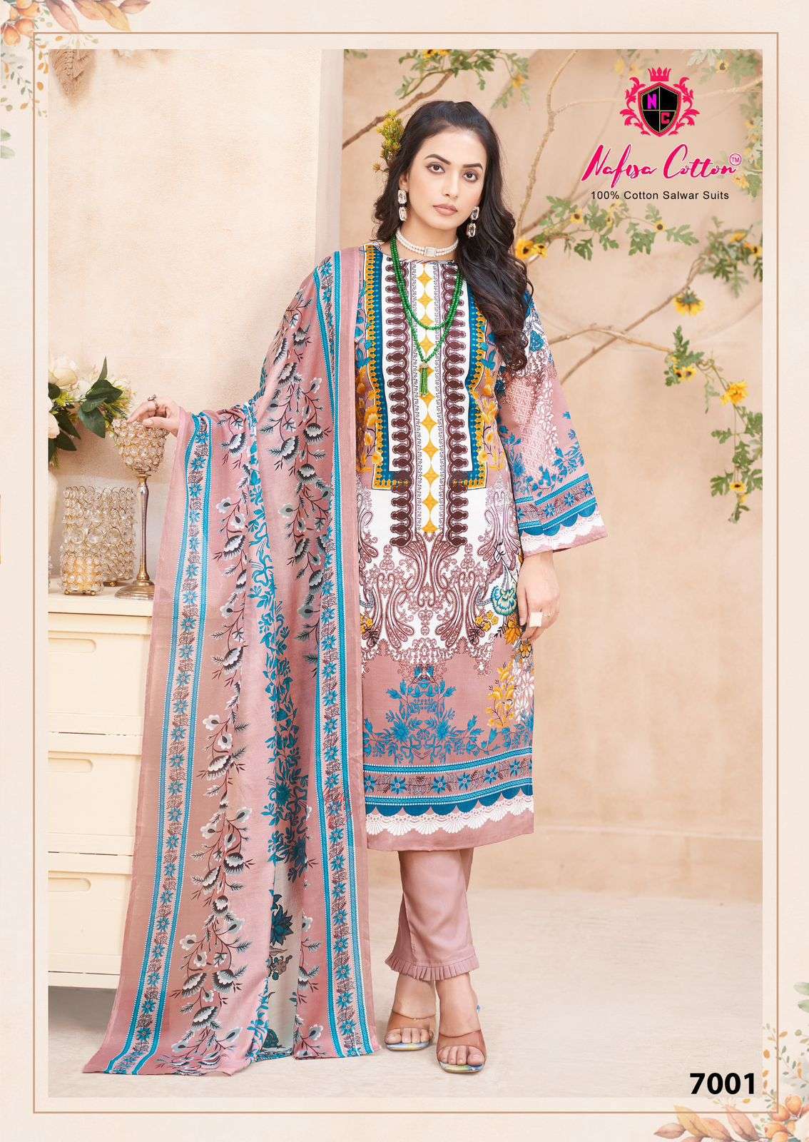 mahera karachi suits vol-7 by nafisa cotton 7001-7006 series unstich soft cotton pakistani suits catalogue surat 