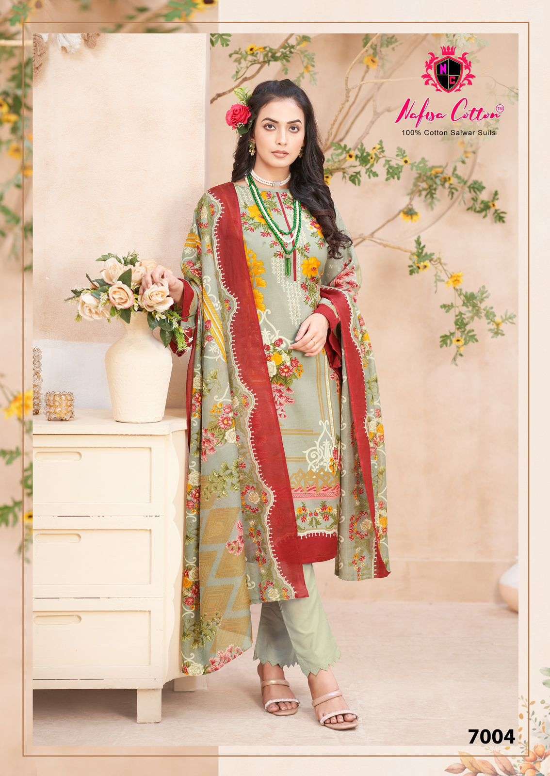 mahera karachi suits vol-7 by nafisa cotton 7001-7006 series unstich soft cotton pakistani suits catalogue surat 