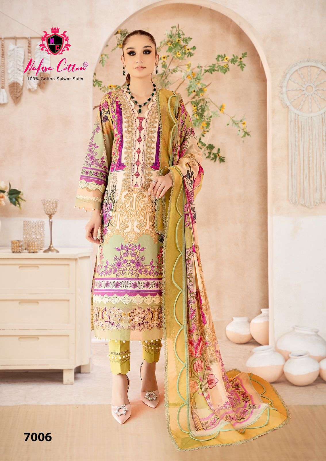 mahera karachi suits vol-7 by nafisa cotton 7001-7006 series unstich soft cotton pakistani suits catalogue surat 
