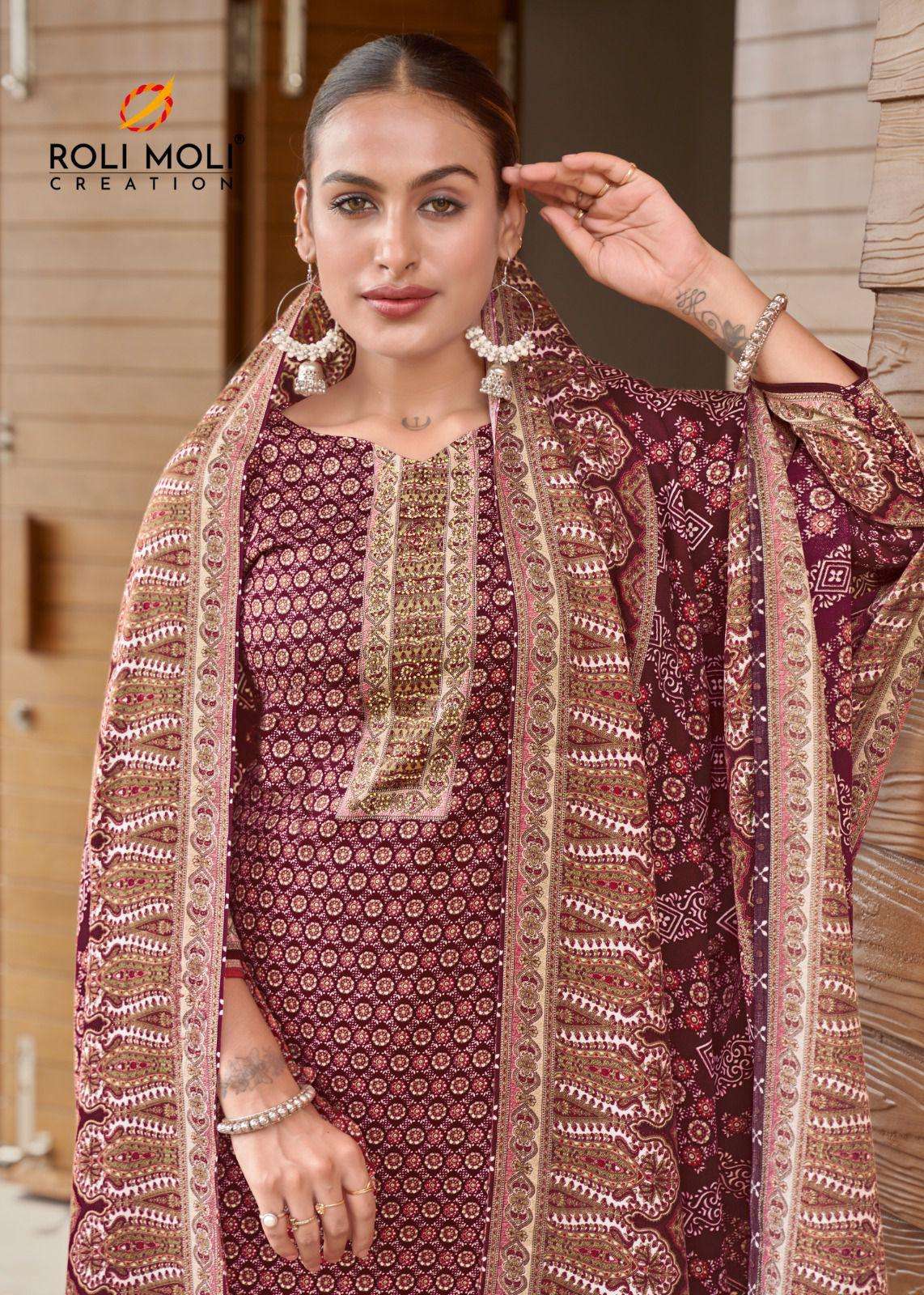 nargis by roli moli creation 2001-2008 series unstich designer pashmina dress material catalogue wholesale collection surat 