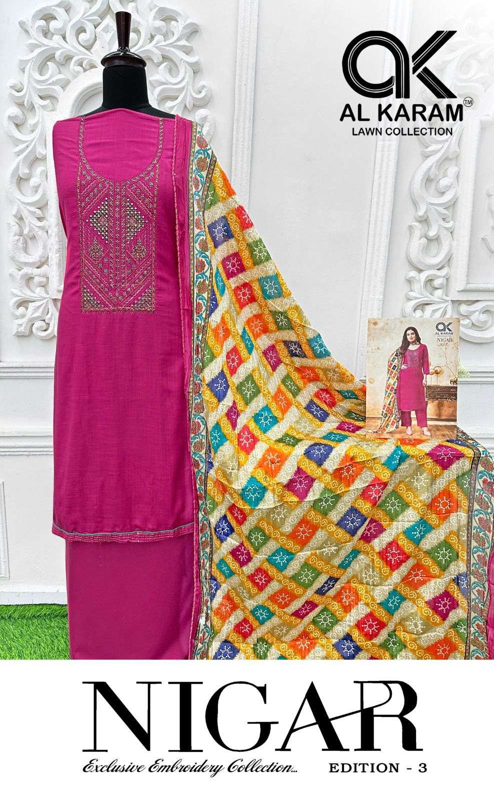 nigar edition vol-3 by al karam 3001-3006 series unstich salwar kameez catalogue latest design 2024