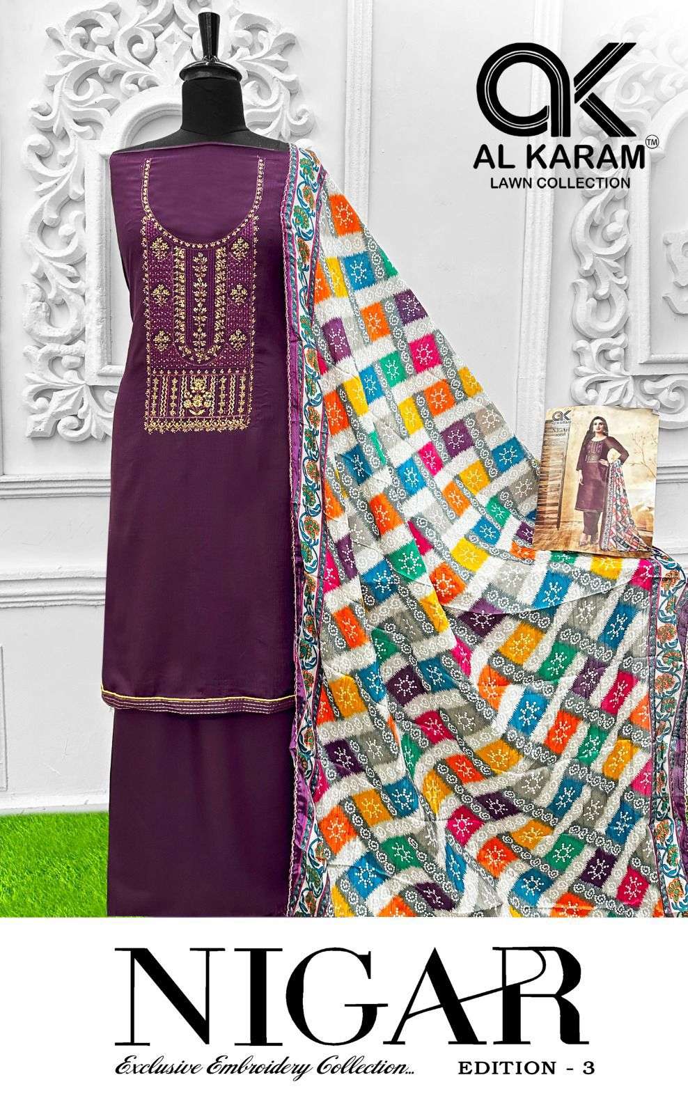 nigar edition vol-3 by al karam 3001-3006 series unstich salwar kameez catalogue latest design 2024