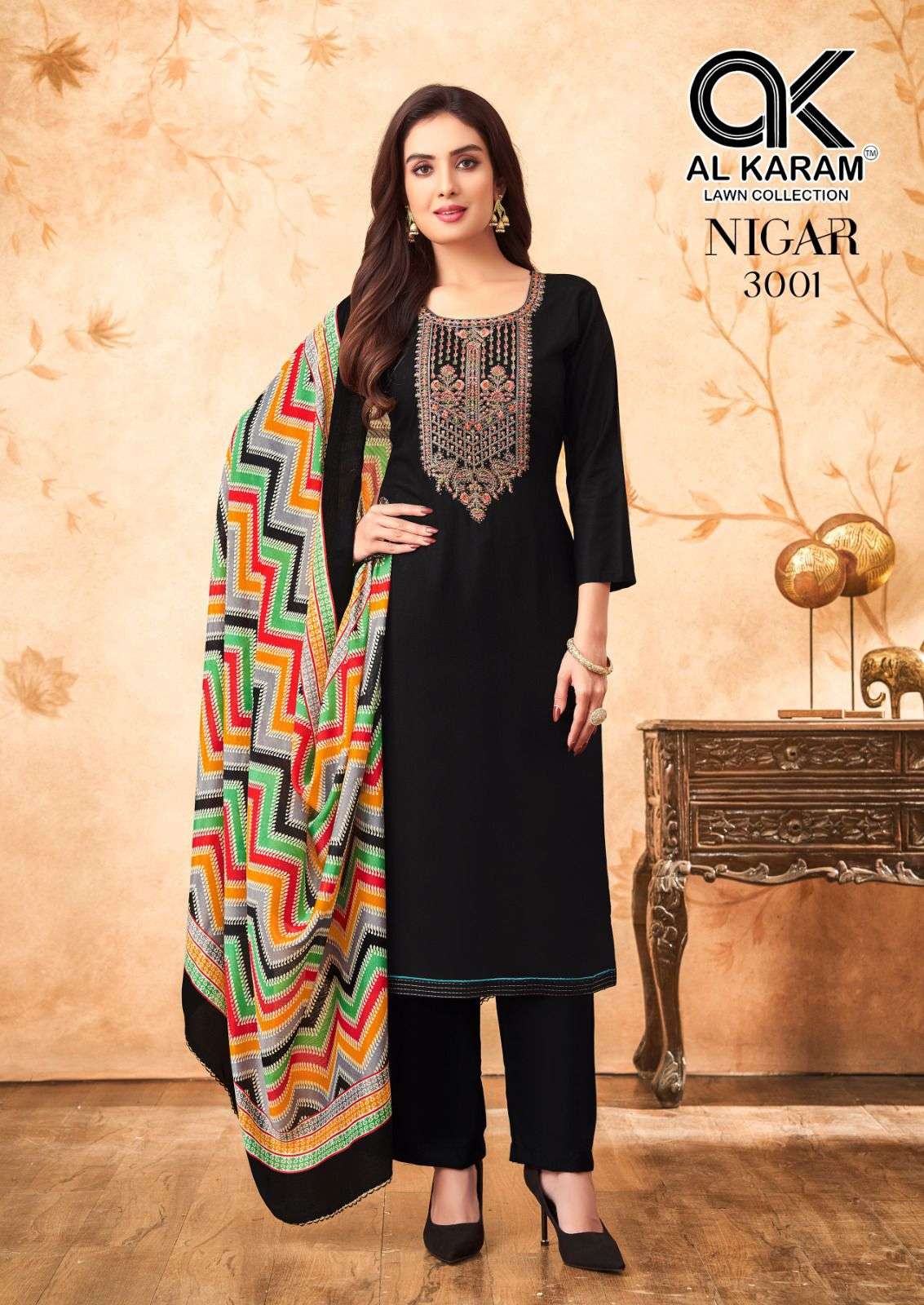 nigar edition vol-3 by al karam 3001-3006 series unstich salwar kameez catalogue latest design 2024