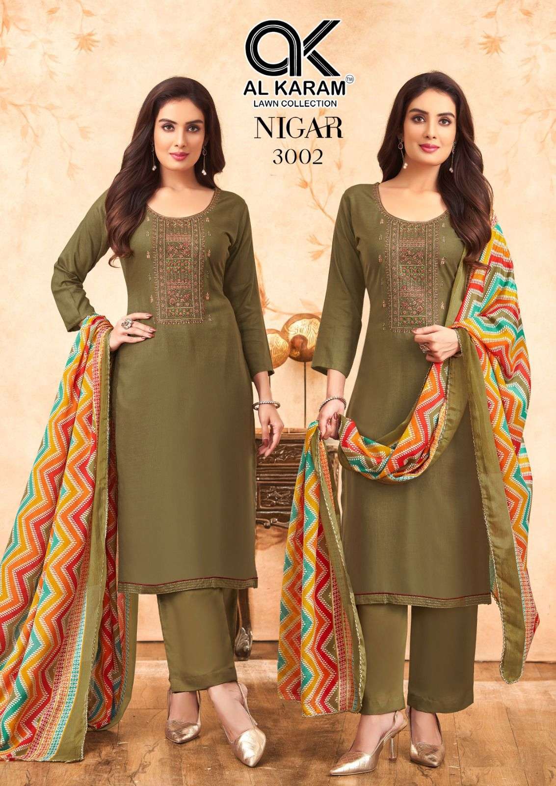 nigar edition vol-3 by al karam 3001-3006 series unstich salwar kameez catalogue latest design 2024