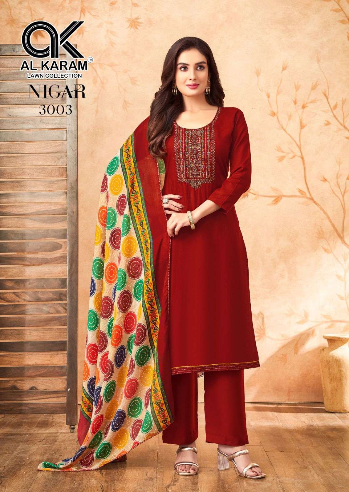 nigar edition vol-3 by al karam 3001-3006 series unstich salwar kameez catalogue latest design 2024