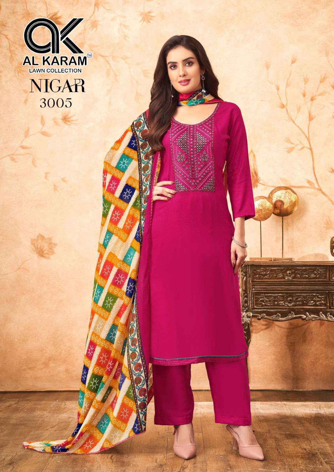 nigar edition vol-3 by al karam 3001-3006 series unstich salwar kameez catalogue latest design 2024