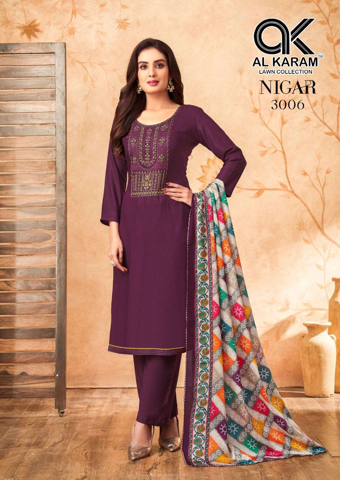nigar edition vol-3 by al karam 3001-3006 series unstich salwar kameez catalogue latest design 2024