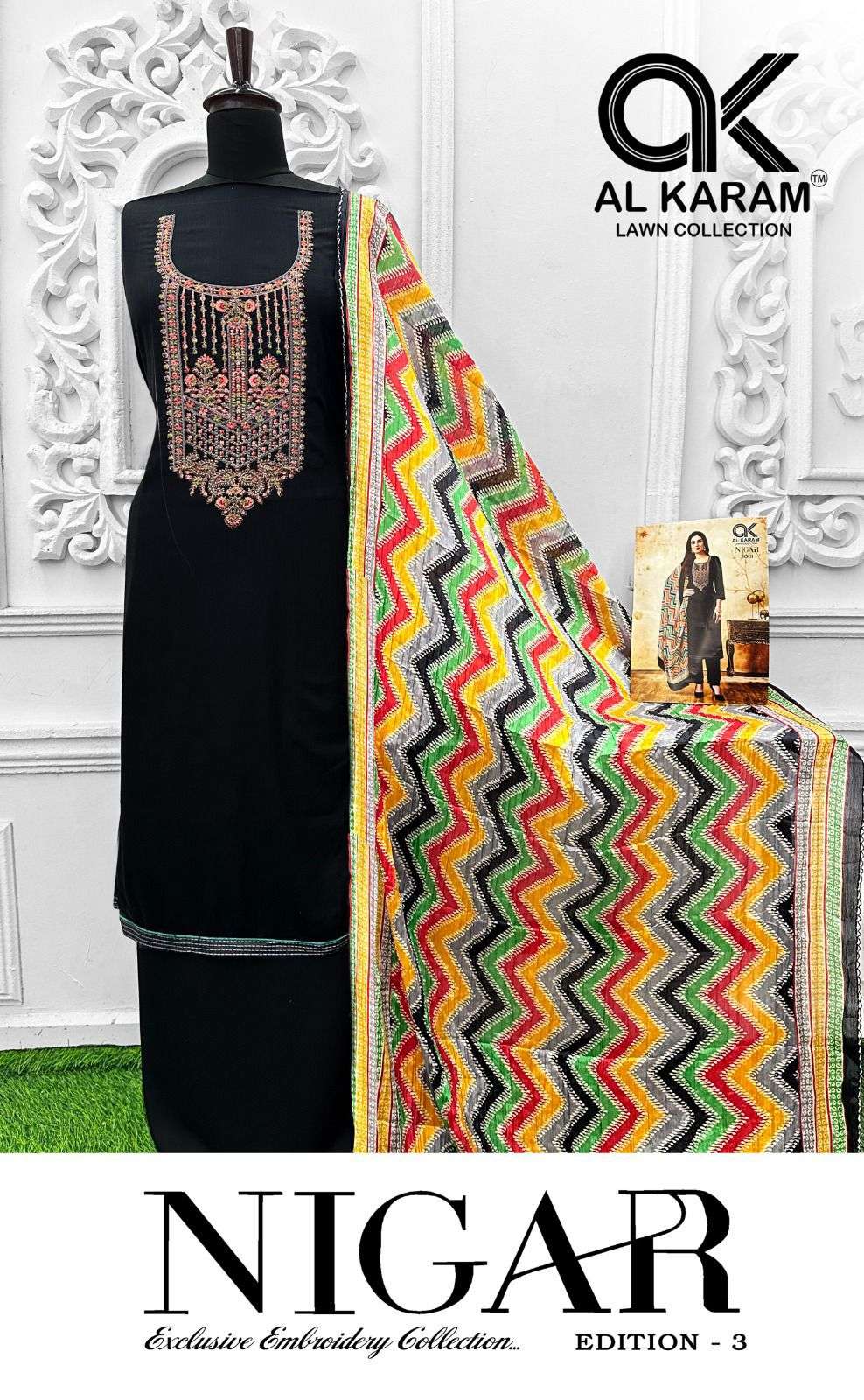 nigar edition vol-3 by al karam 3001-3006 series unstich salwar kameez catalogue latest design 2024