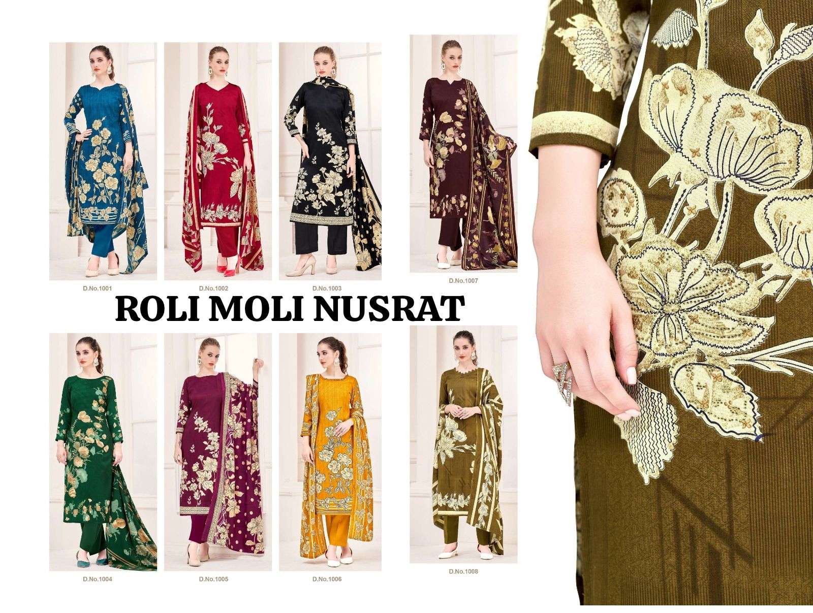nusrat by roli moli creation 1001-1008 series winter designer pashmina salwar kameez catalogue online best rate surat