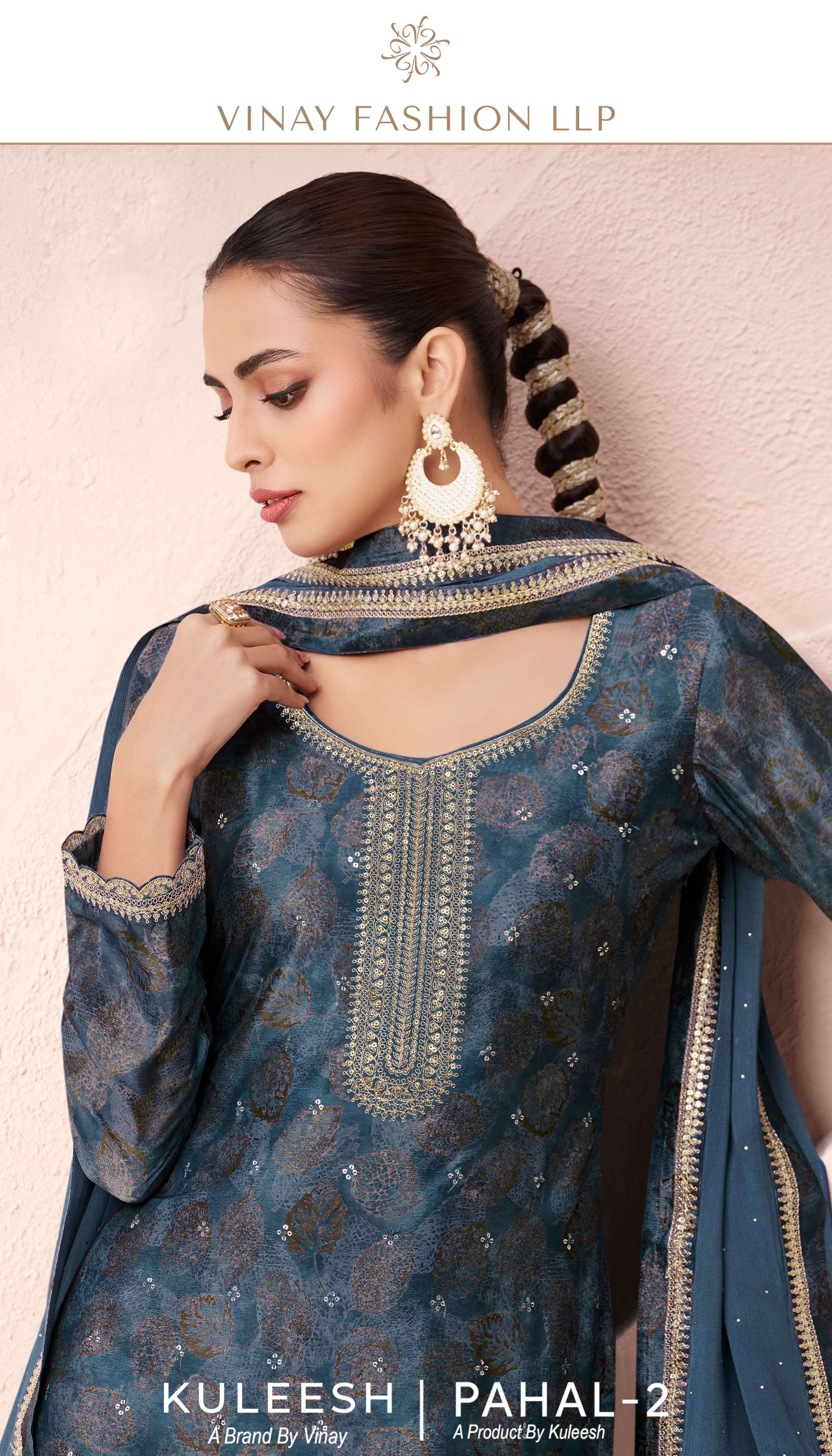 pahal vol-2 by vinay fashion kuleesh 70981-70984 series embroidered designer party wear chinnon suits catalogue surat