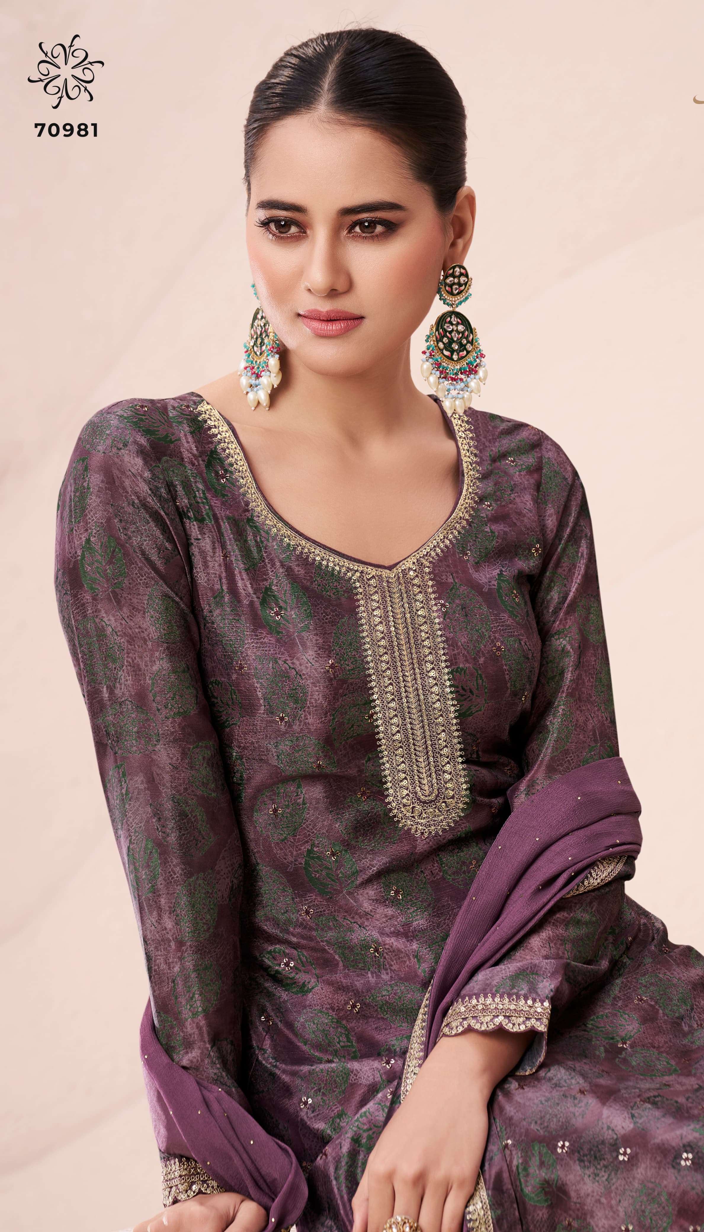 pahal vol-2 by vinay fashion kuleesh 70981-70984 series embroidered designer party wear chinnon suits catalogue surat