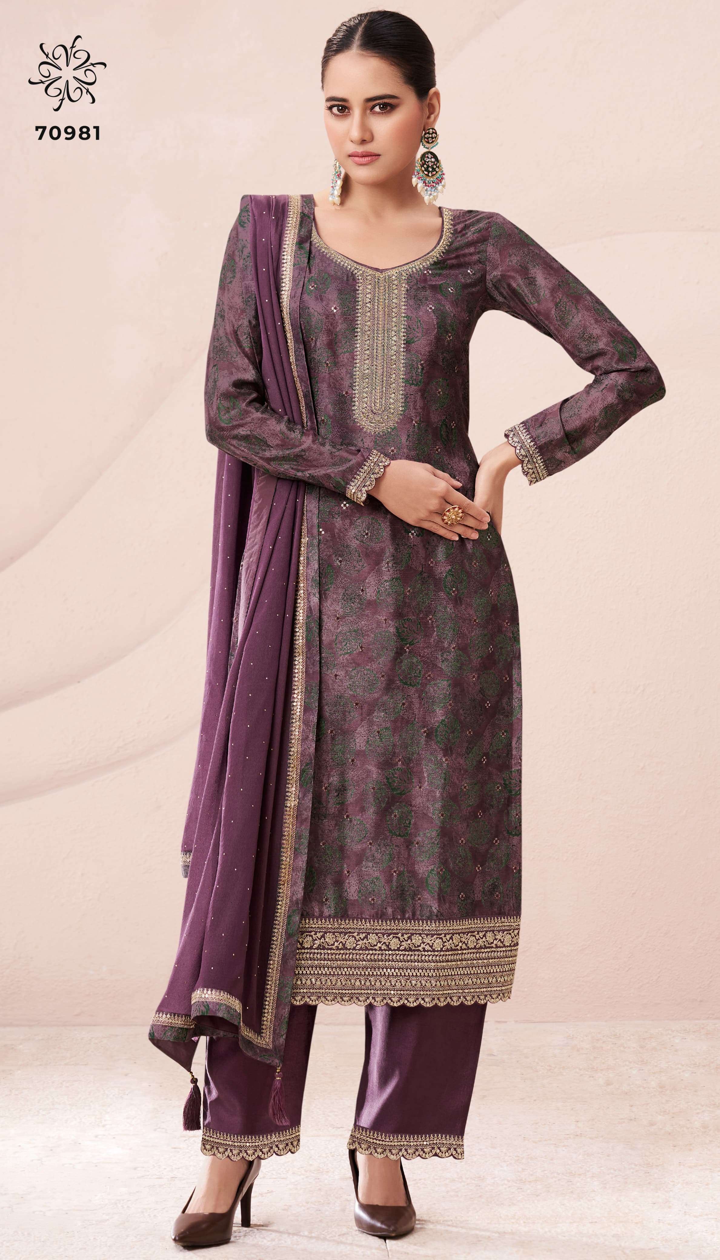 pahal vol-2 by vinay fashion kuleesh 70981-70984 series embroidered designer party wear chinnon suits catalogue surat