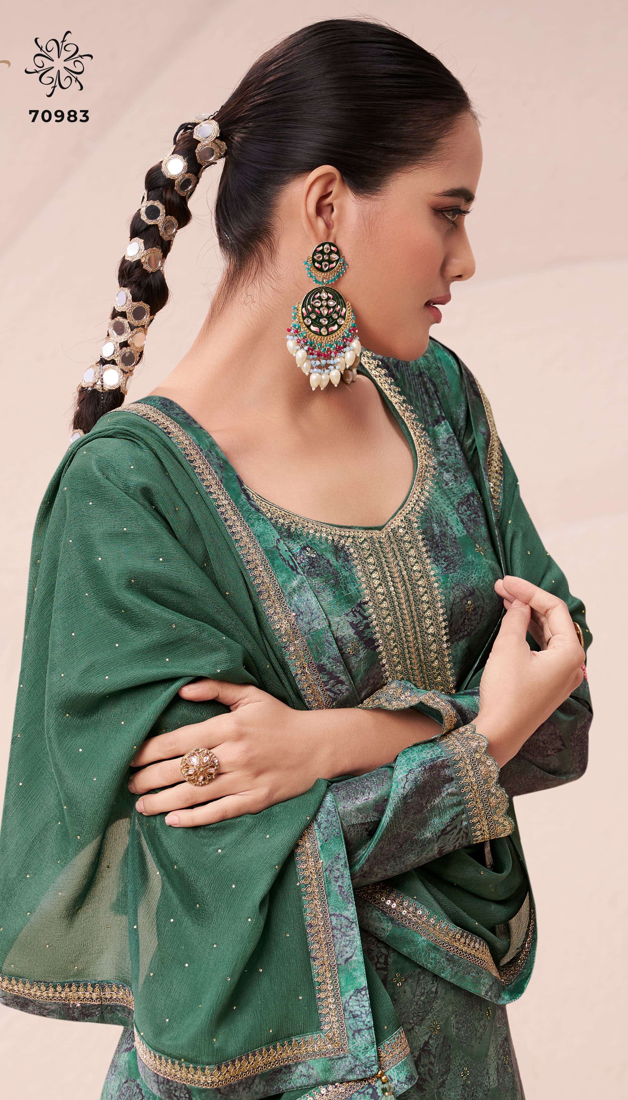 pahal vol-2 by vinay fashion kuleesh 70981-70984 series embroidered designer party wear chinnon suits catalogue surat