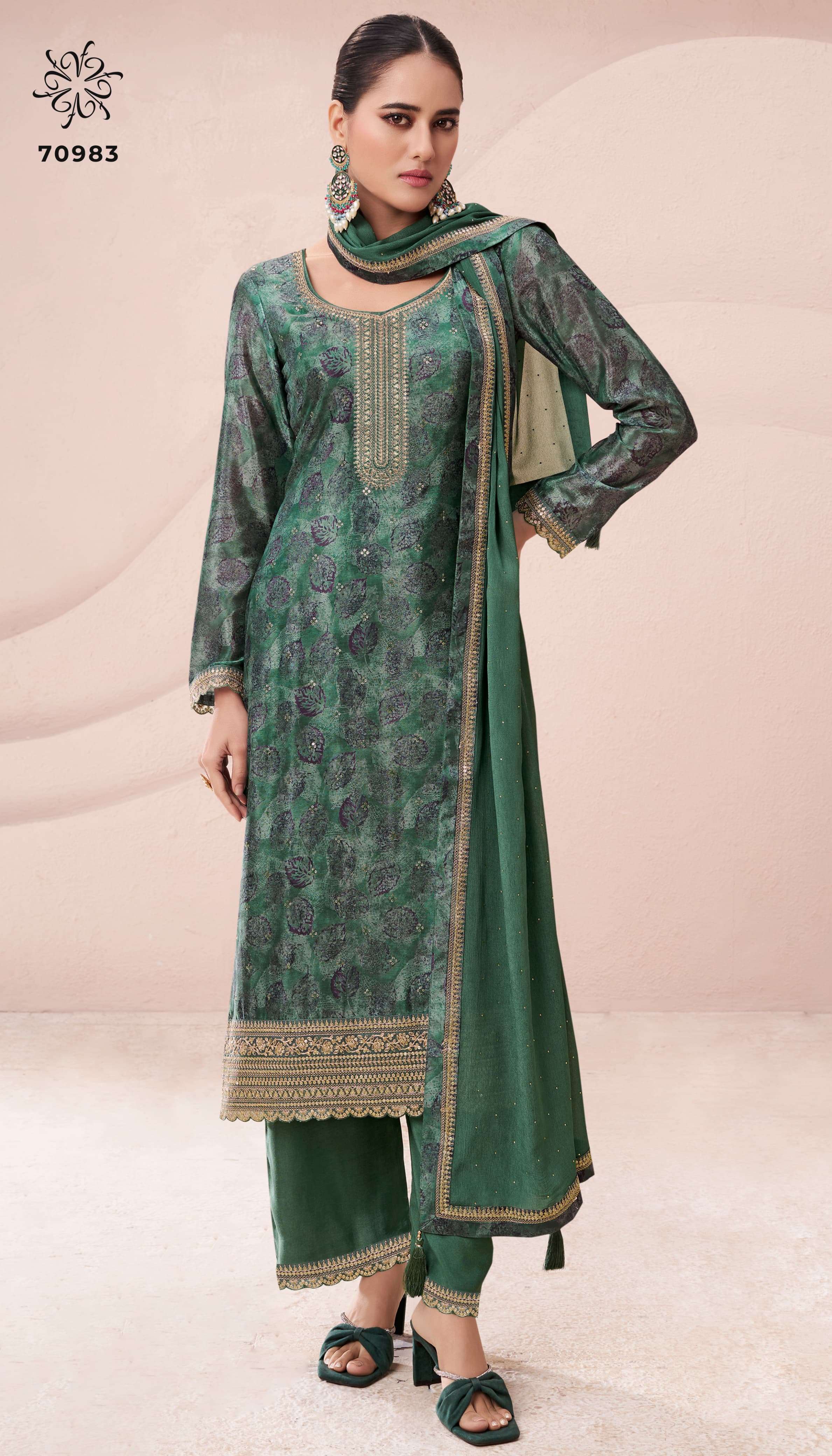 pahal vol-2 by vinay fashion kuleesh 70981-70984 series embroidered designer party wear chinnon suits catalogue surat
