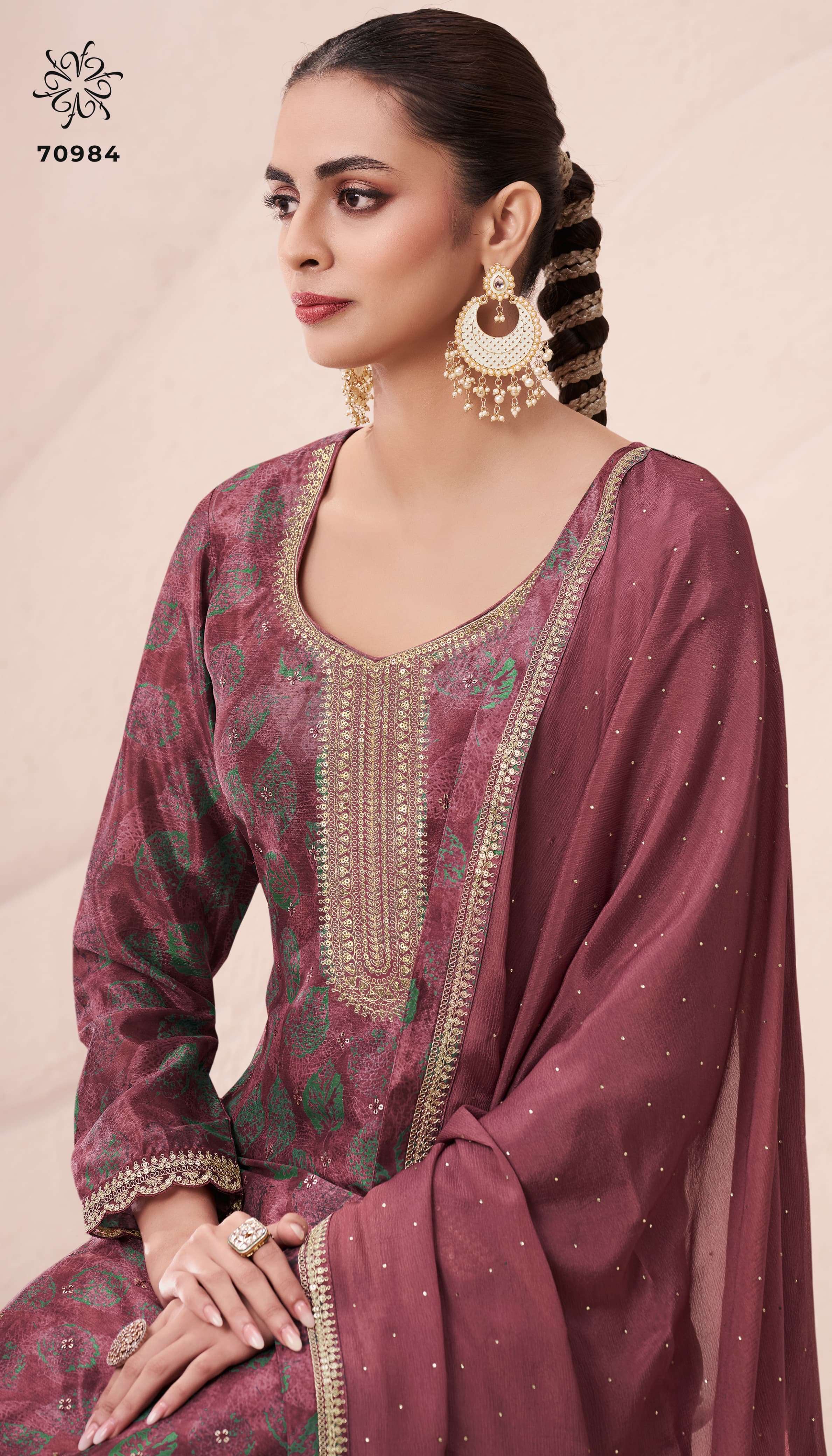 pahal vol-2 by vinay fashion kuleesh 70981-70984 series embroidered designer party wear chinnon suits catalogue surat