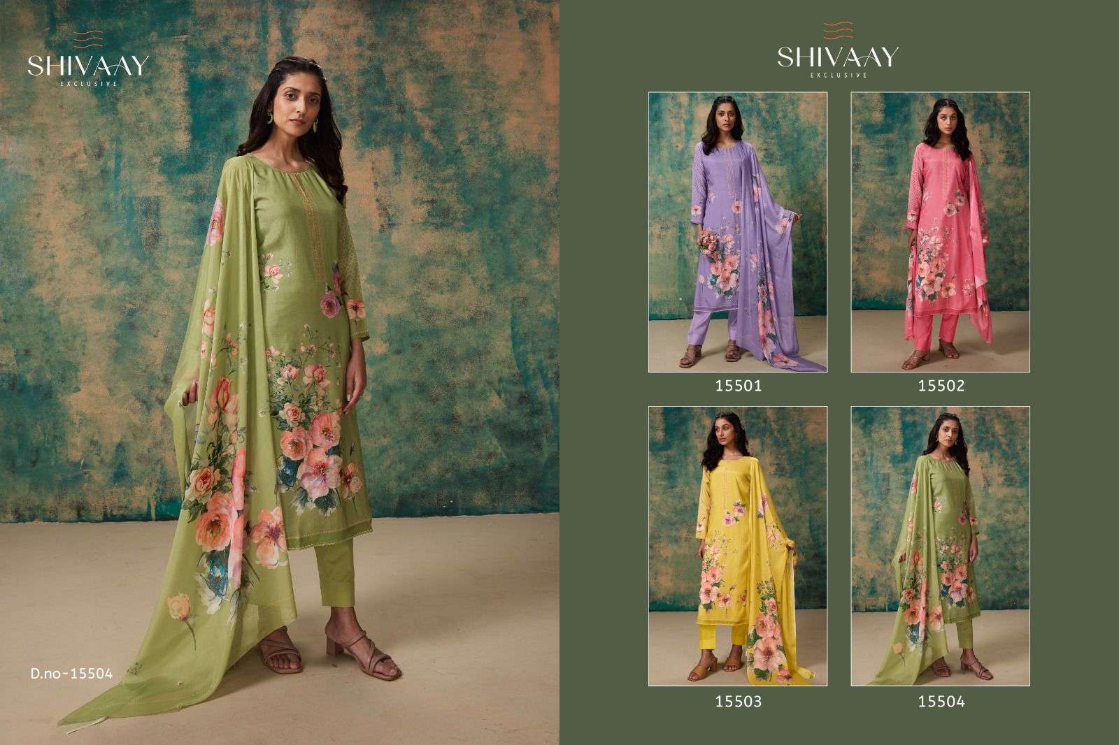 sandhya by shivaay 15501-15504 series pure simar muslin dress material catalogue wholesale manufacturer in surat