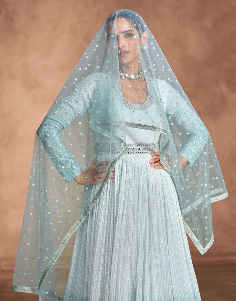 sayuri designer by izhar 5676-5678 series real georgette chinnon silk embroidred ready made gown catalogue 