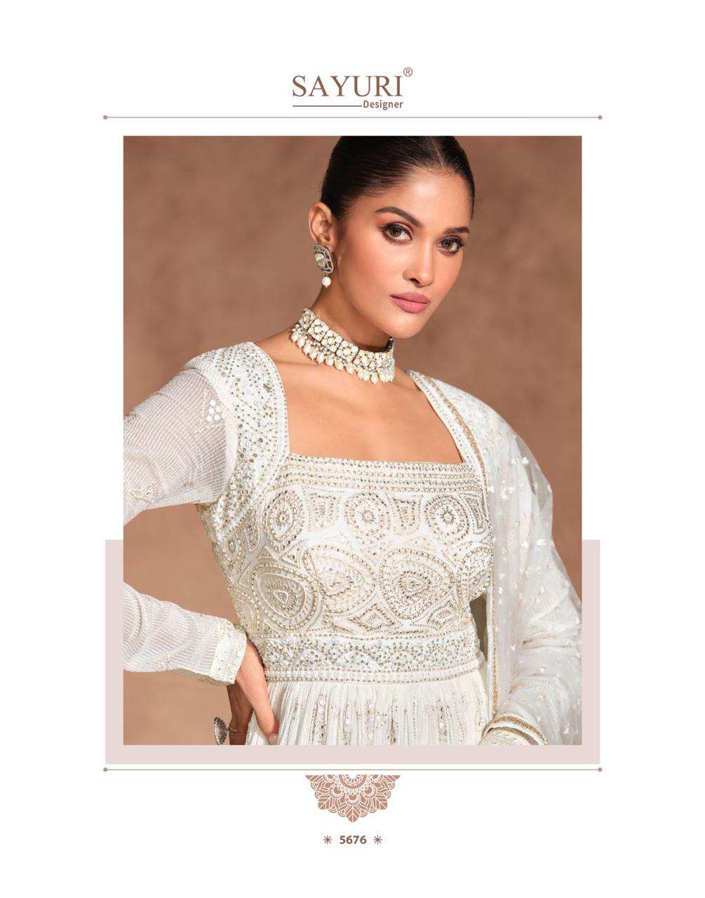 sayuri designer by izhar 5676-5678 series real georgette chinnon silk embroidred ready made gown catalogue 