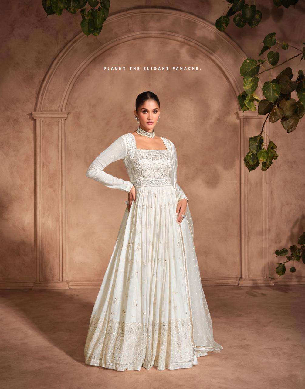 sayuri designer by izhar 5676-5678 series real georgette chinnon silk embroidred ready made gown catalogue 