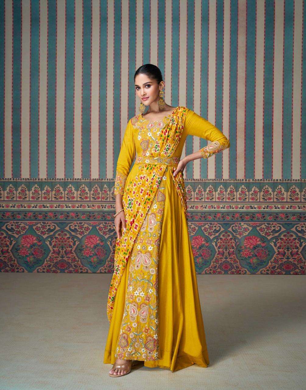 sayuri designer ethnic 5681-5683 series party wear premium real chinon silk embroidred gown catalogue surat