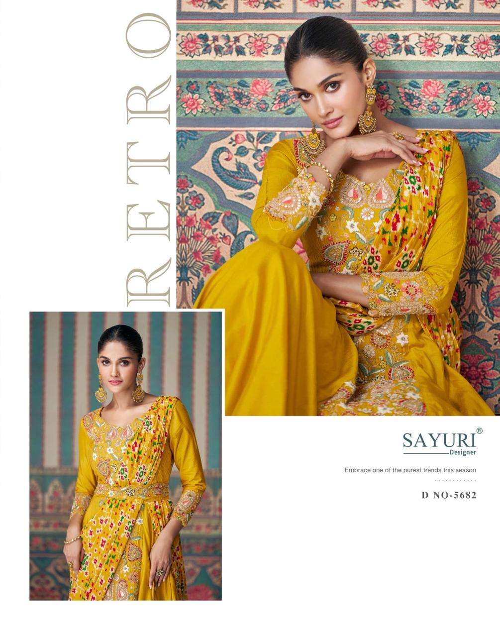 sayuri designer ethnic 5681-5683 series party wear premium real chinon silk embroidred gown catalogue surat