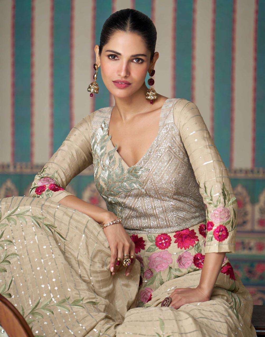 sayuri designer ethnic 5681-5683 series party wear premium real chinon silk embroidred gown catalogue surat