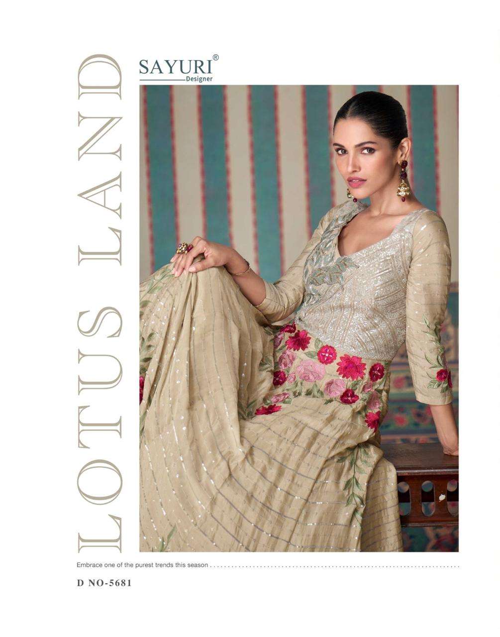 sayuri designer ethnic 5681-5683 series party wear premium real chinon silk embroidred gown catalogue surat