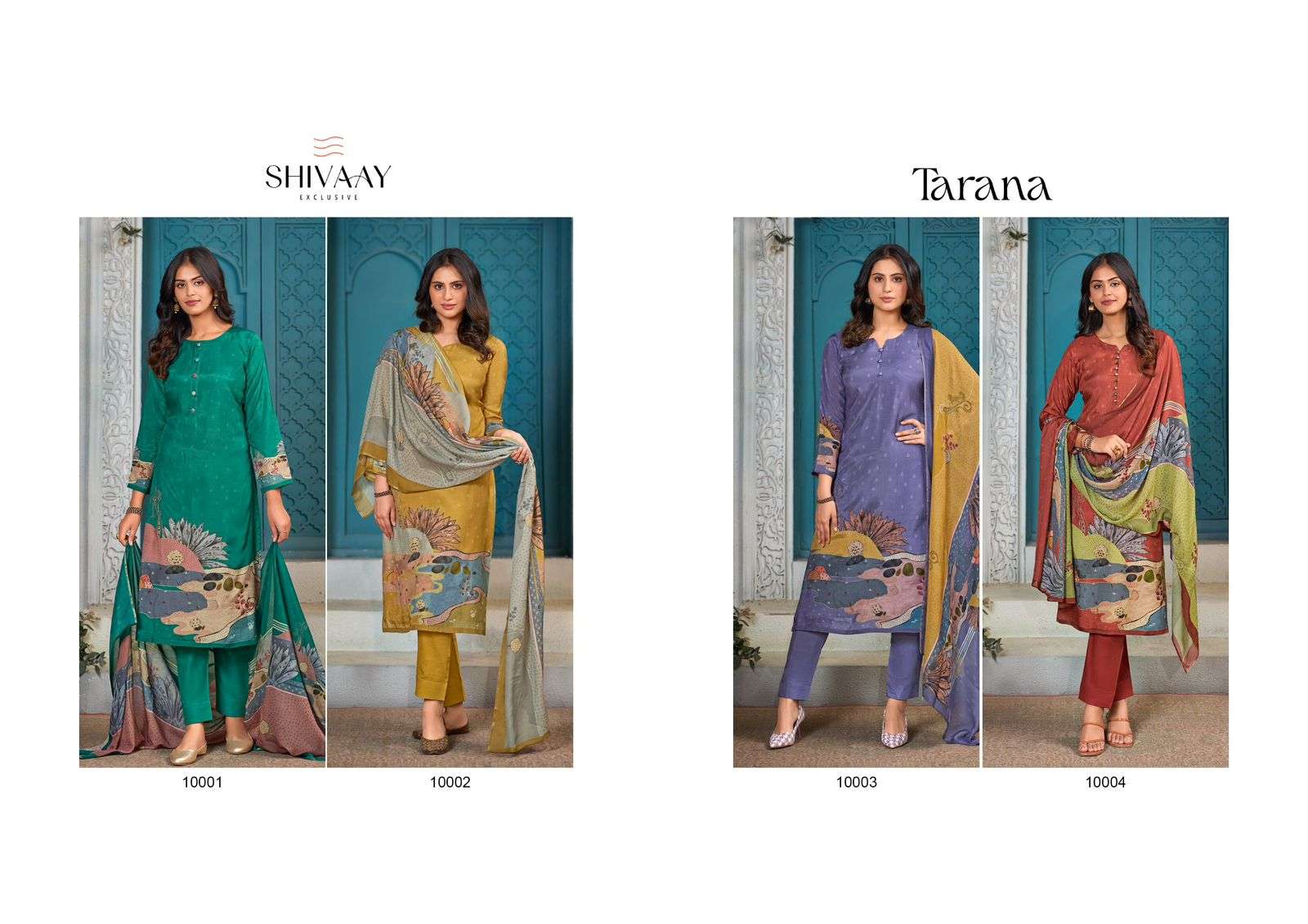 tarana by shivaay 1001-1004 series latest designer viscose muslin salwar suits catalogue wholesale price surat