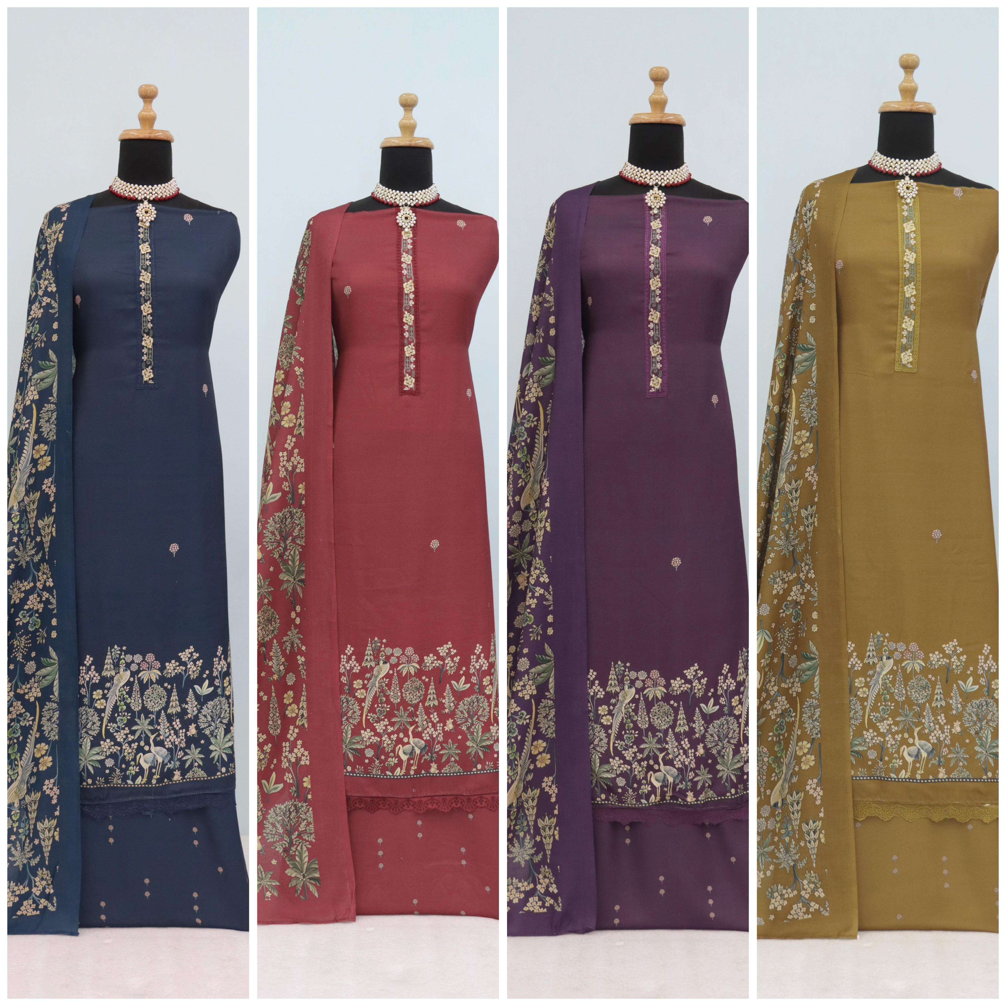 winter collection by shurooq fancy designer viscose pashmina salwar suits catalogue wholesale surat 