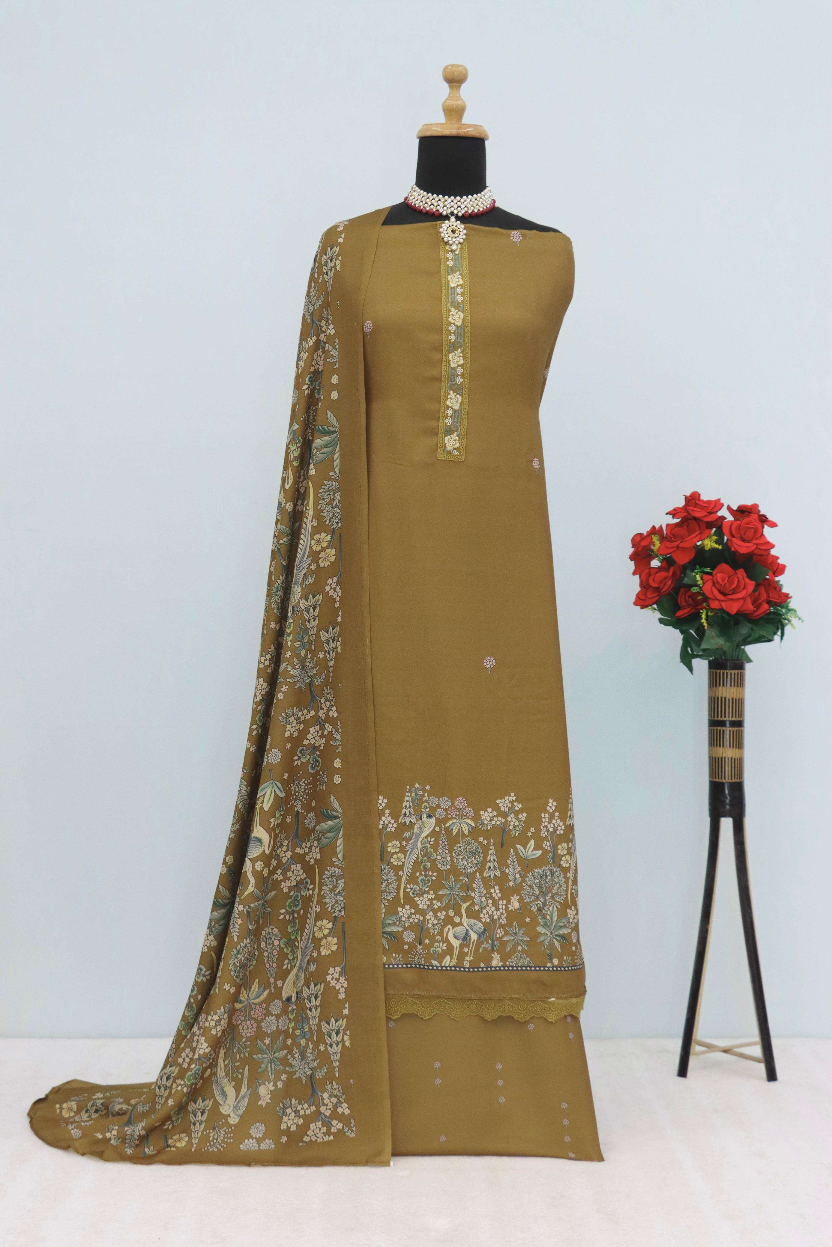 winter collection by shurooq fancy designer viscose pashmina salwar suits catalogue wholesale surat 