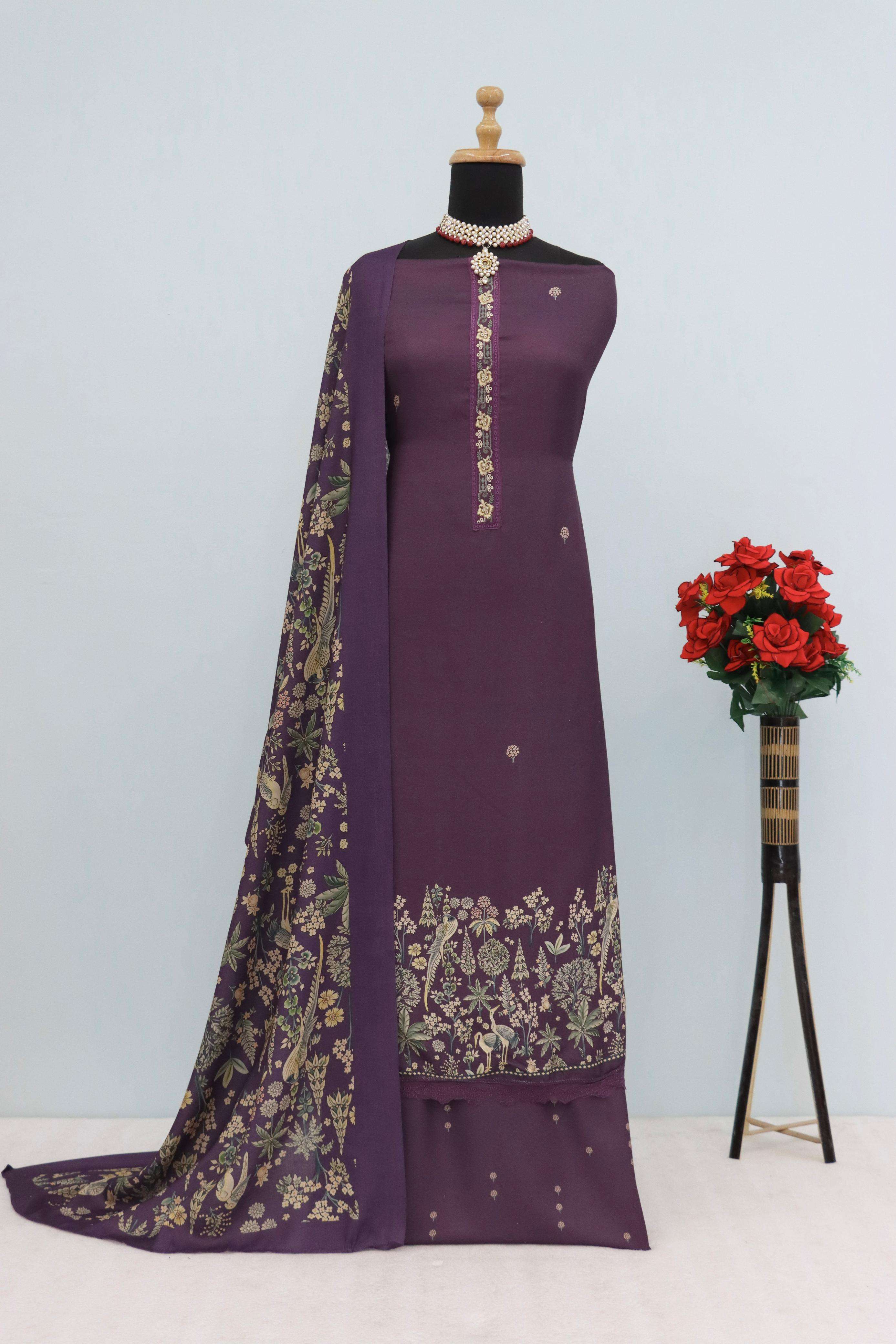 winter collection by shurooq fancy designer viscose pashmina salwar suits catalogue wholesale surat 