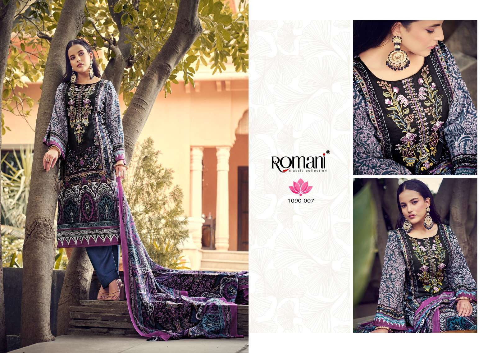 aarzu vol-7 by romani digital print with heavy embroidery work soft cotton suits catalogue wholesaler surat 
