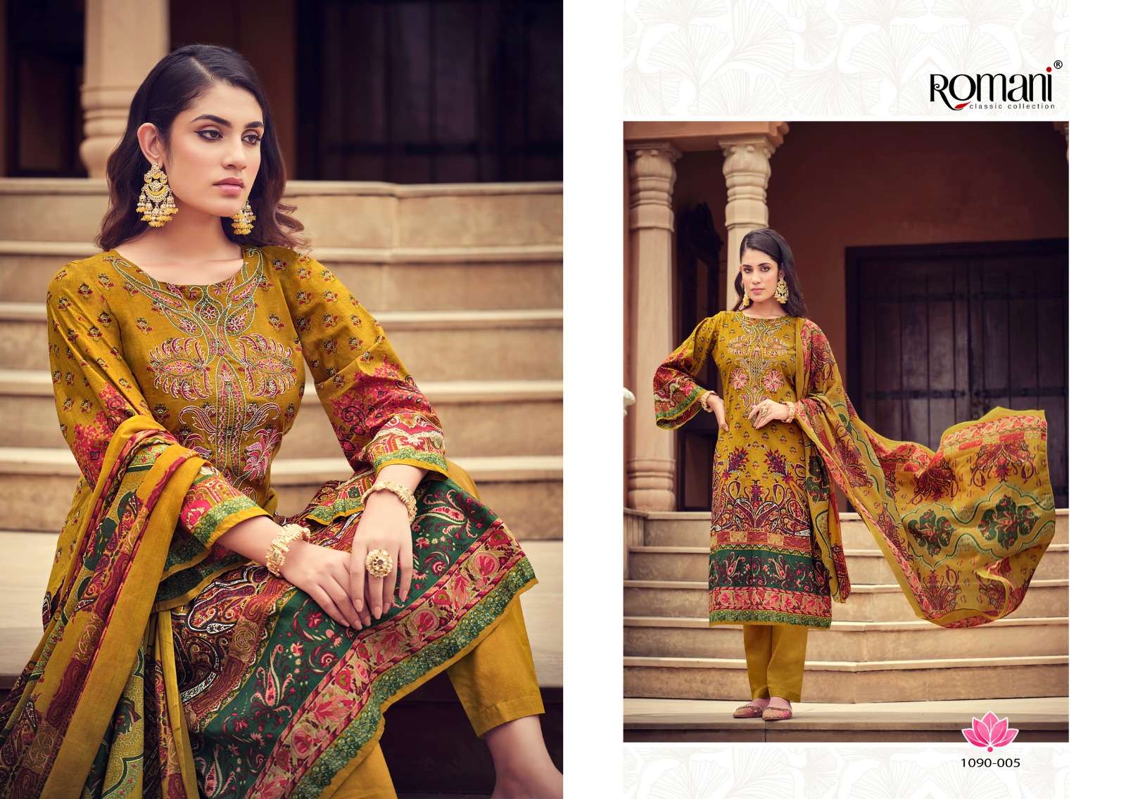aarzu vol-7 by romani digital print with heavy embroidery work soft cotton suits catalogue wholesaler surat 