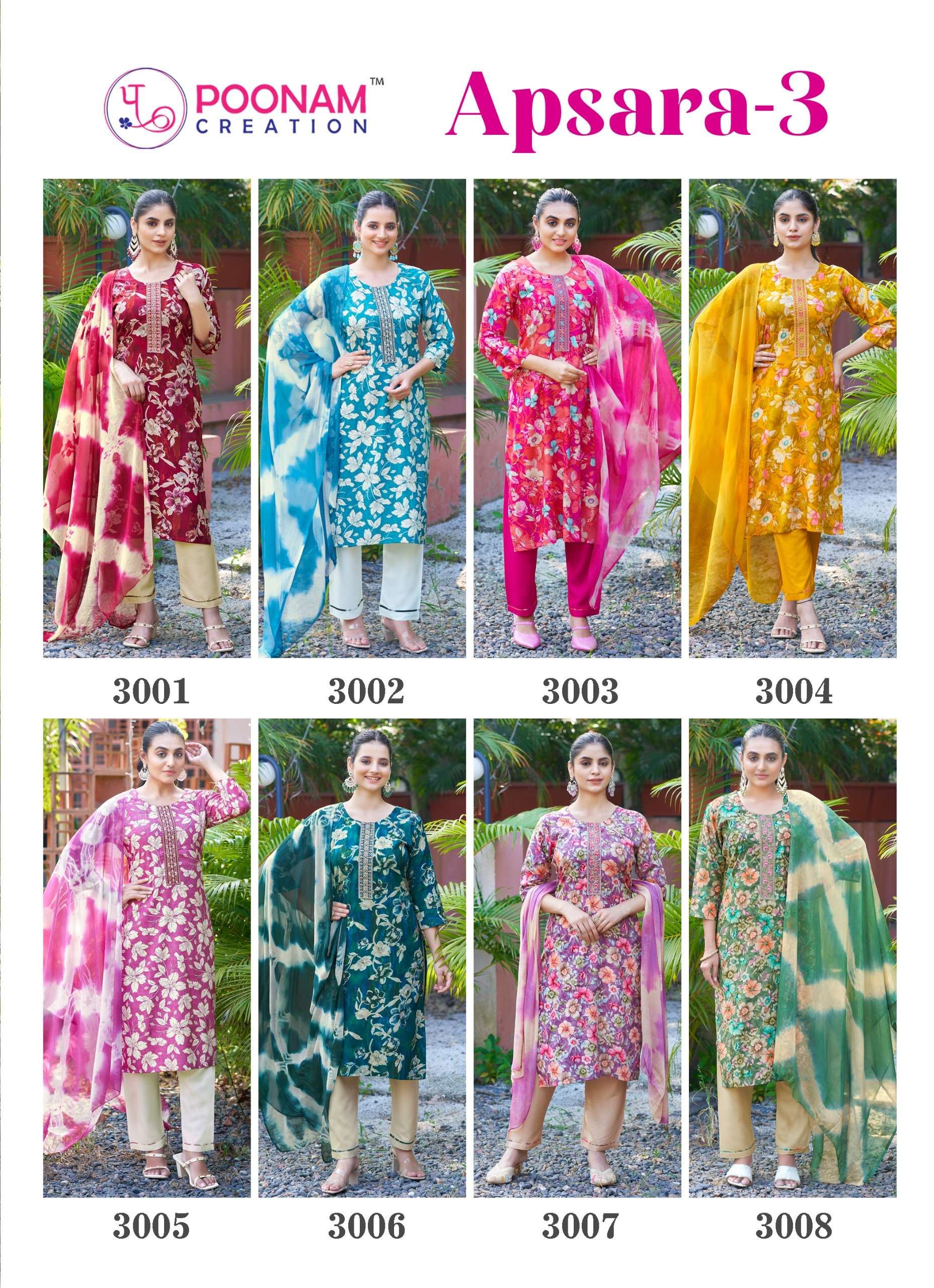 apsara vol-3 by poonam creation 1001-1008 series pure heavy rayon foil printed kurtis catalogue wholesale collection surat 