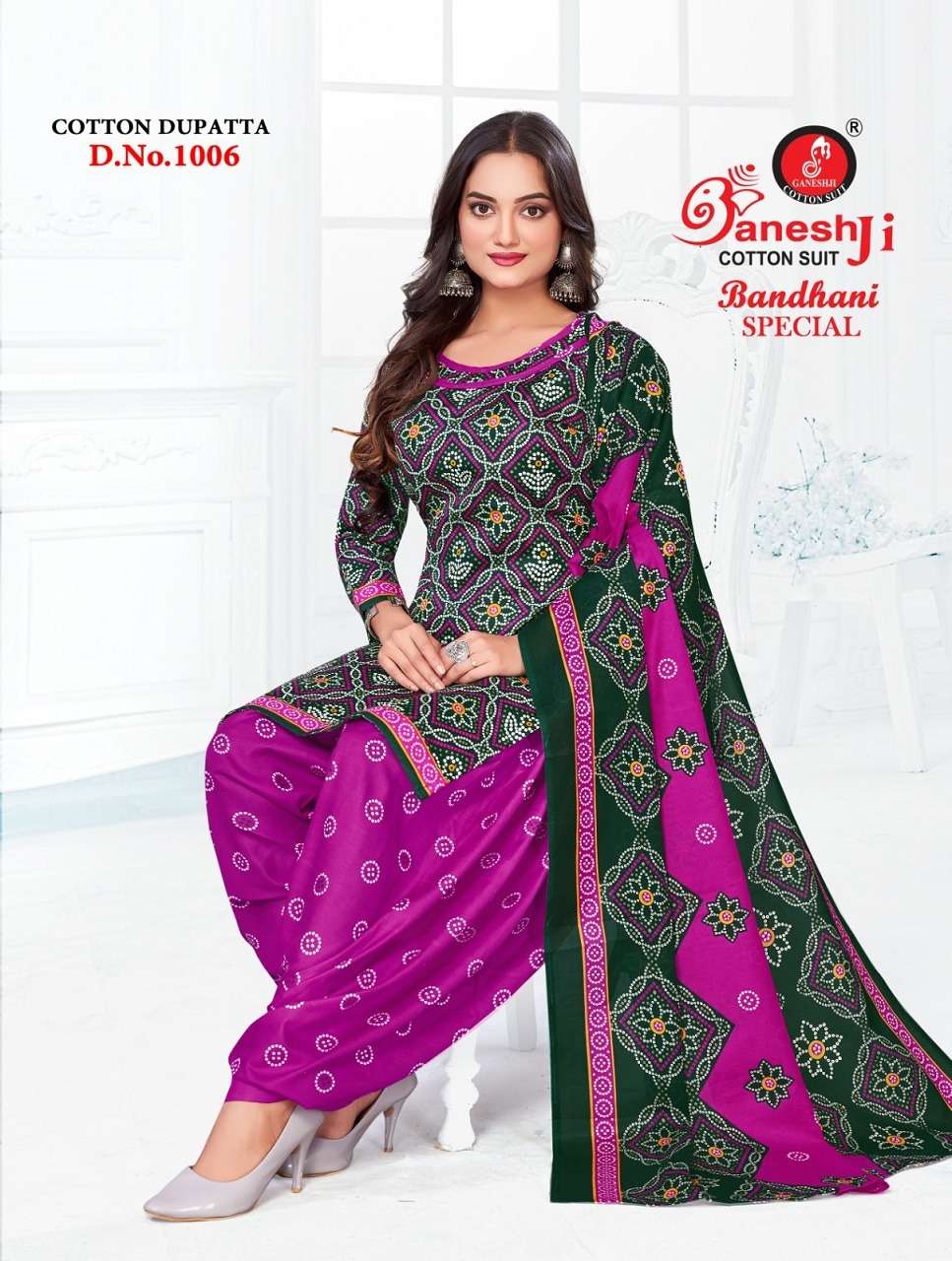 bandhani special vol-1 by ganeshji 1001-1010 series heavy soft cotton printed indian suits latest catalogue wholesaler surat 