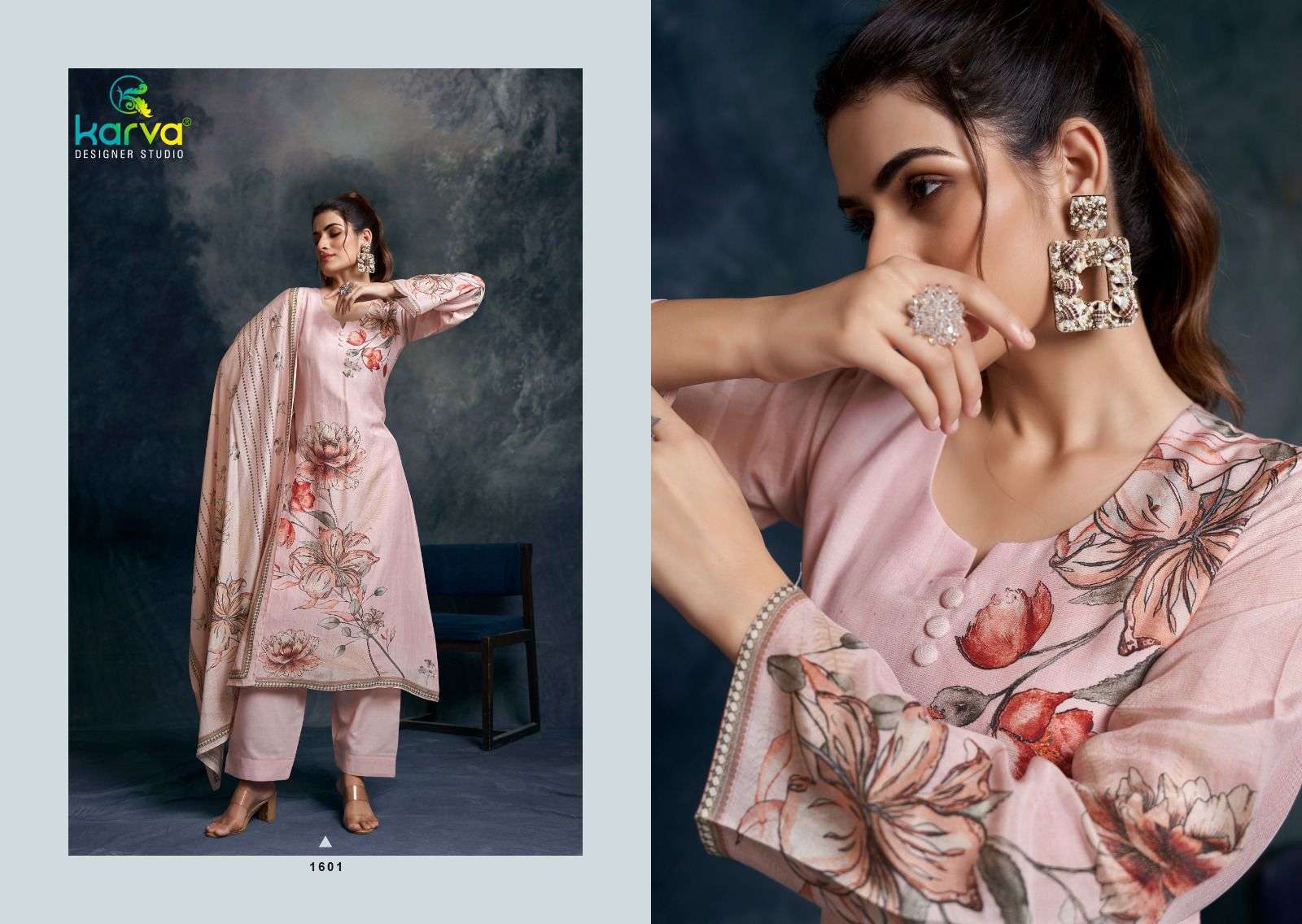 burberry by karva designer studio 1601-1604 series digital print with handwork viscose muslin suits catalogue surat 