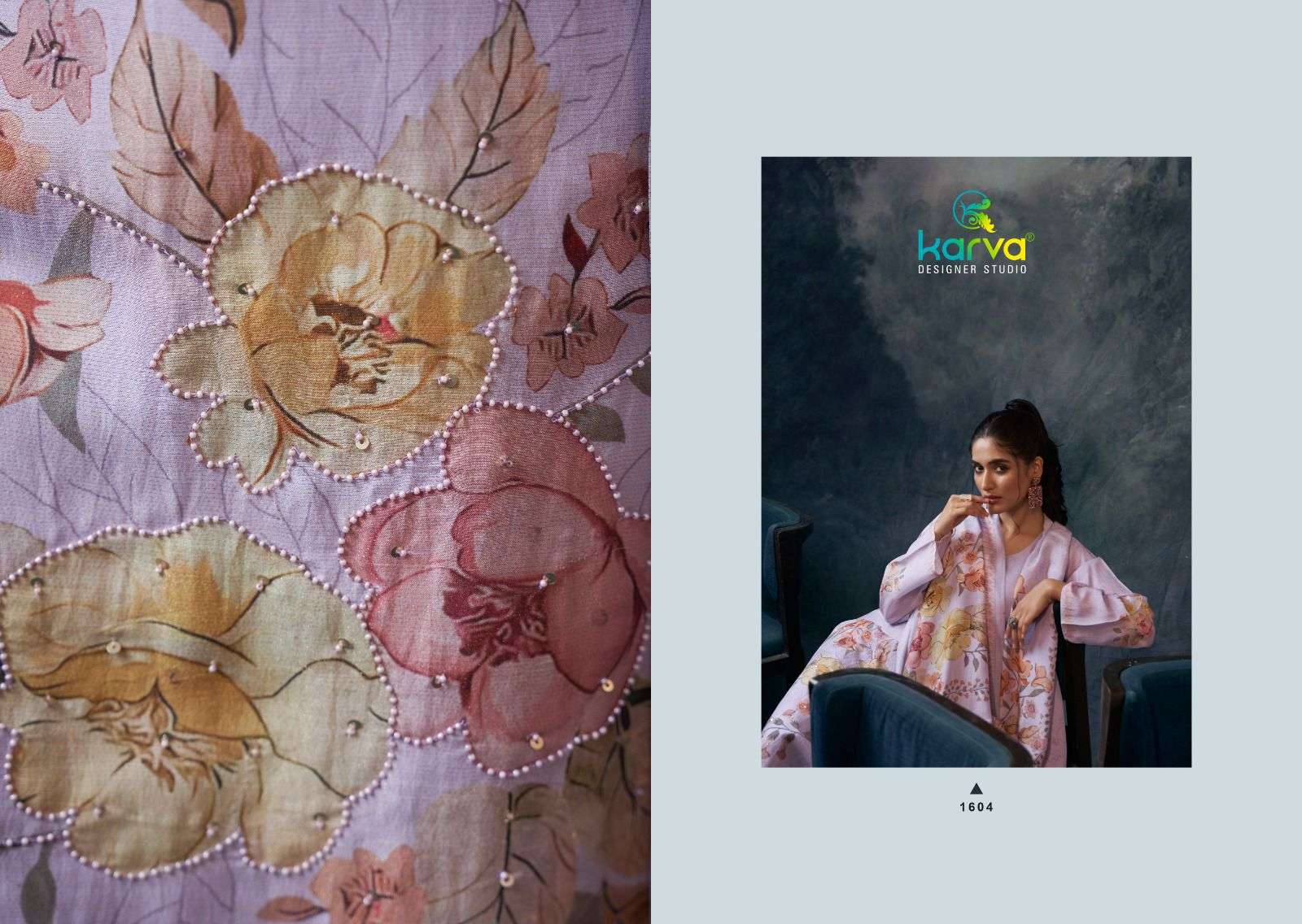 burberry by karva designer studio 1601-1604 series digital print with handwork viscose muslin suits catalogue surat 