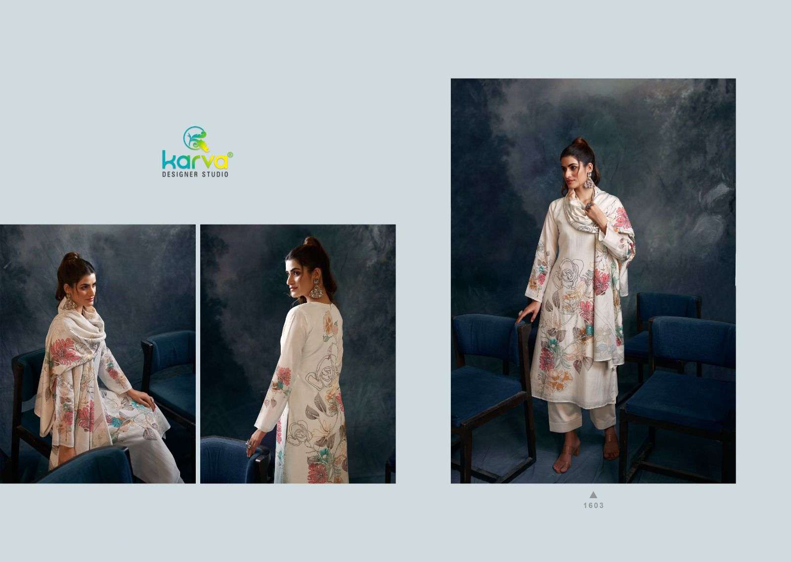 burberry by karva designer studio 1601-1604 series digital print with handwork viscose muslin suits catalogue surat 