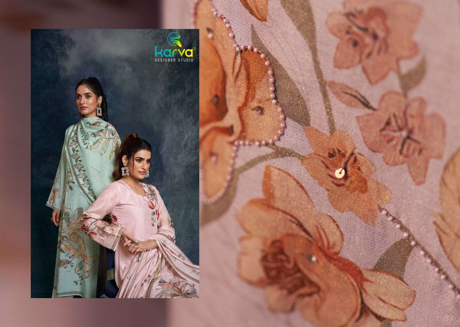burberry by karva designer studio 1601-1604 series digital print with handwork viscose muslin suits catalogue surat 