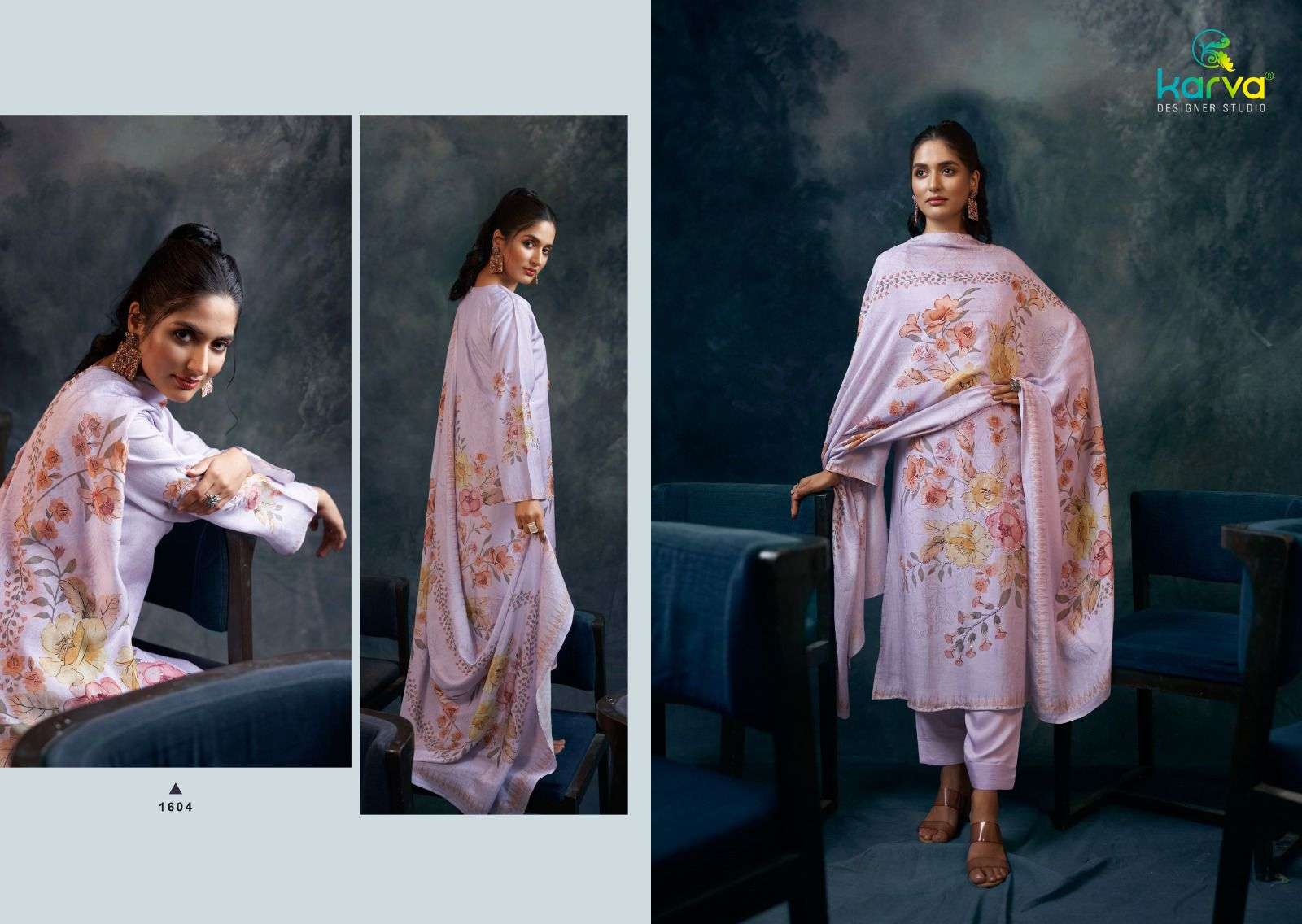 burberry by karva designer studio 1601-1604 series digital print with handwork viscose muslin suits catalogue surat 