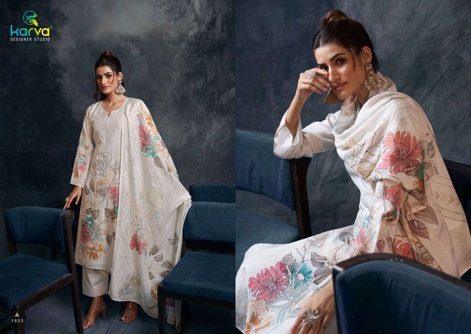 burberry by karva designer studio 1601-1604 series digital print with handwork viscose muslin suits catalogue surat 