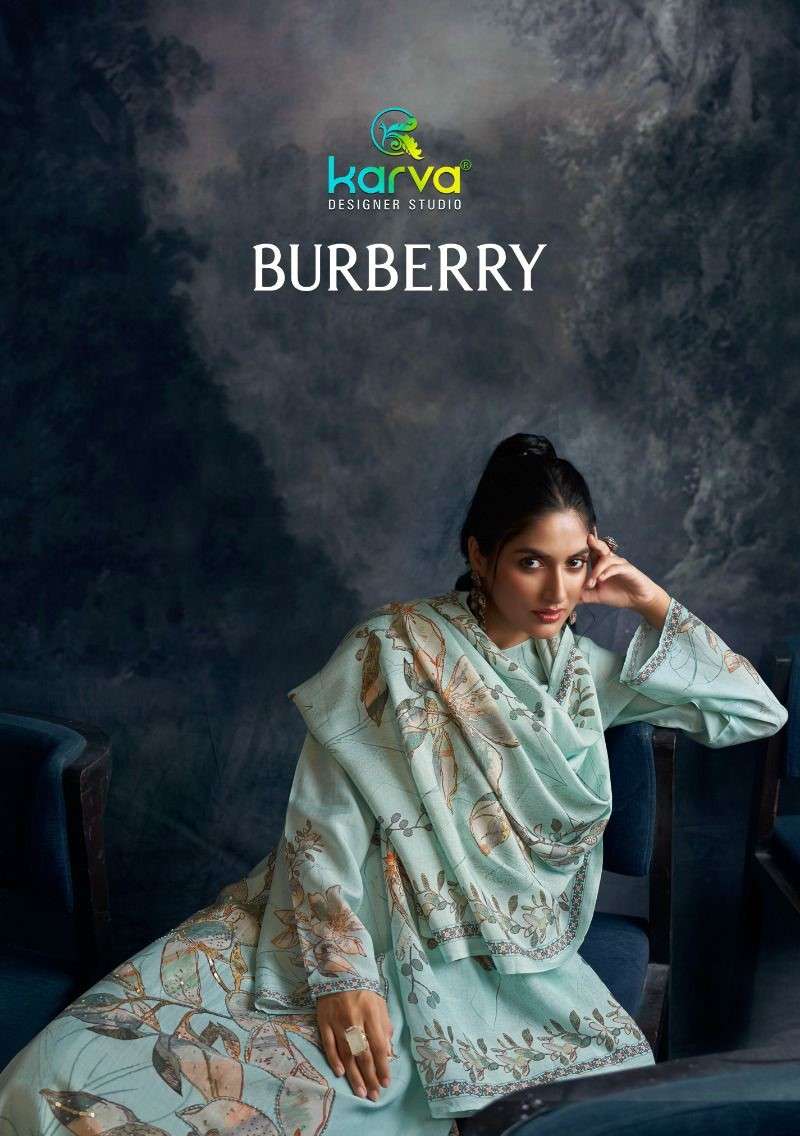 burberry by karva designer studio 1601-1604 series digital print with handwork viscose muslin suits catalogue surat 