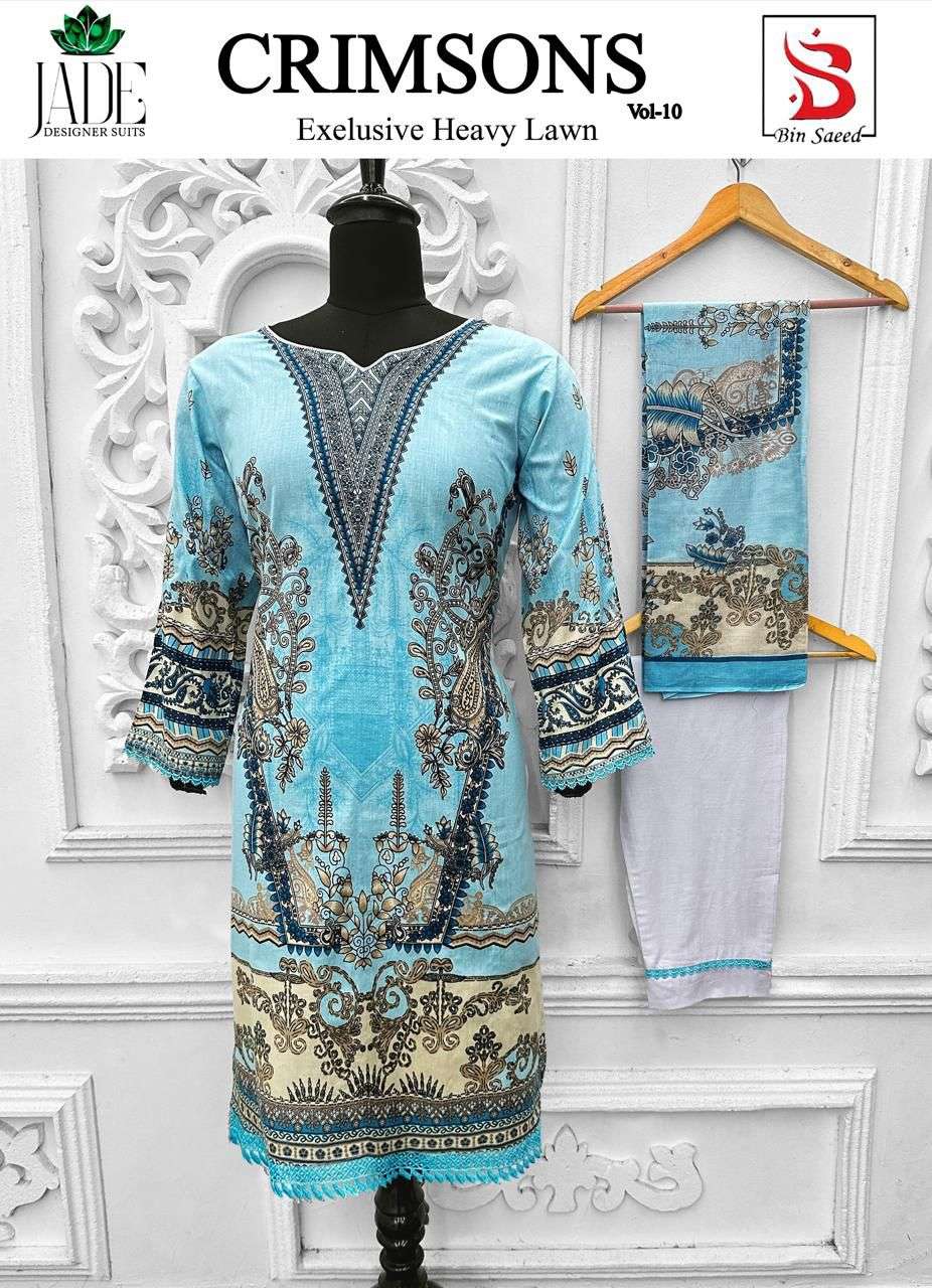 crimsons vol-10 by saanvi trends 10001-10006 series readymade designer lawn cotton salwar suits catalogue surat 