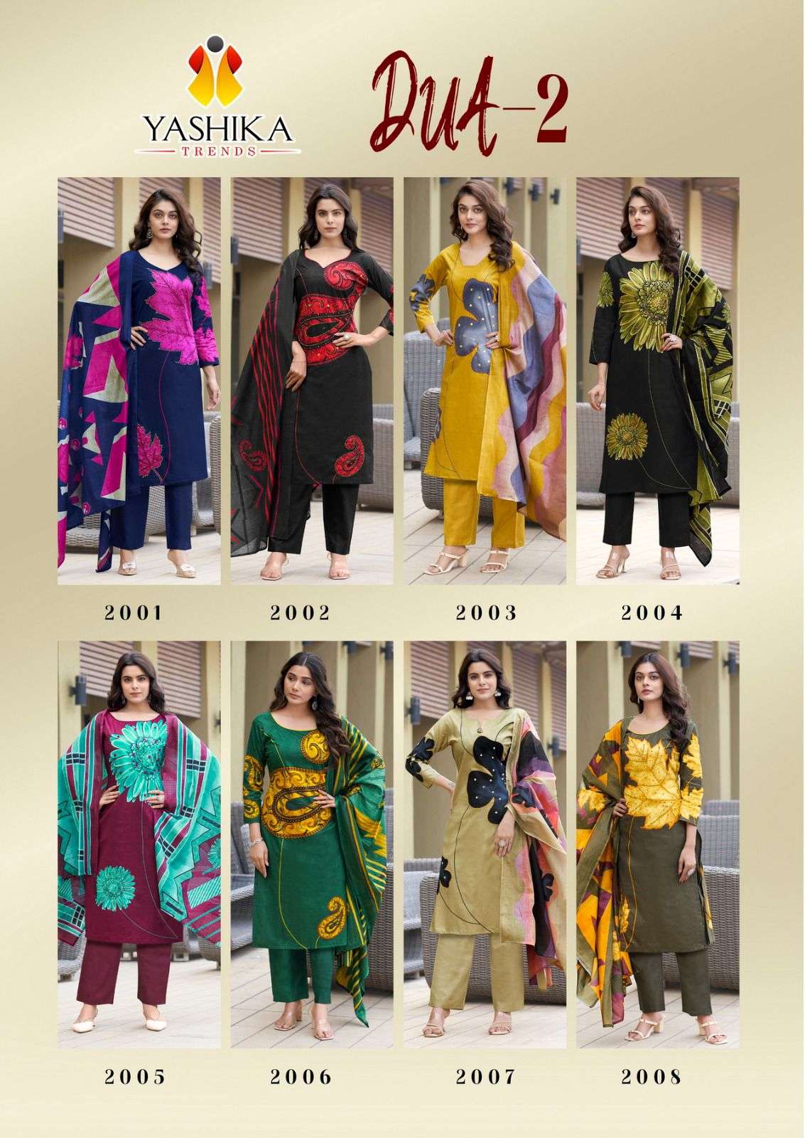 dua vol-2 by yashika trends 2001-2008 series cotton designer print with handwork dress material catalogue wholesaler surat 