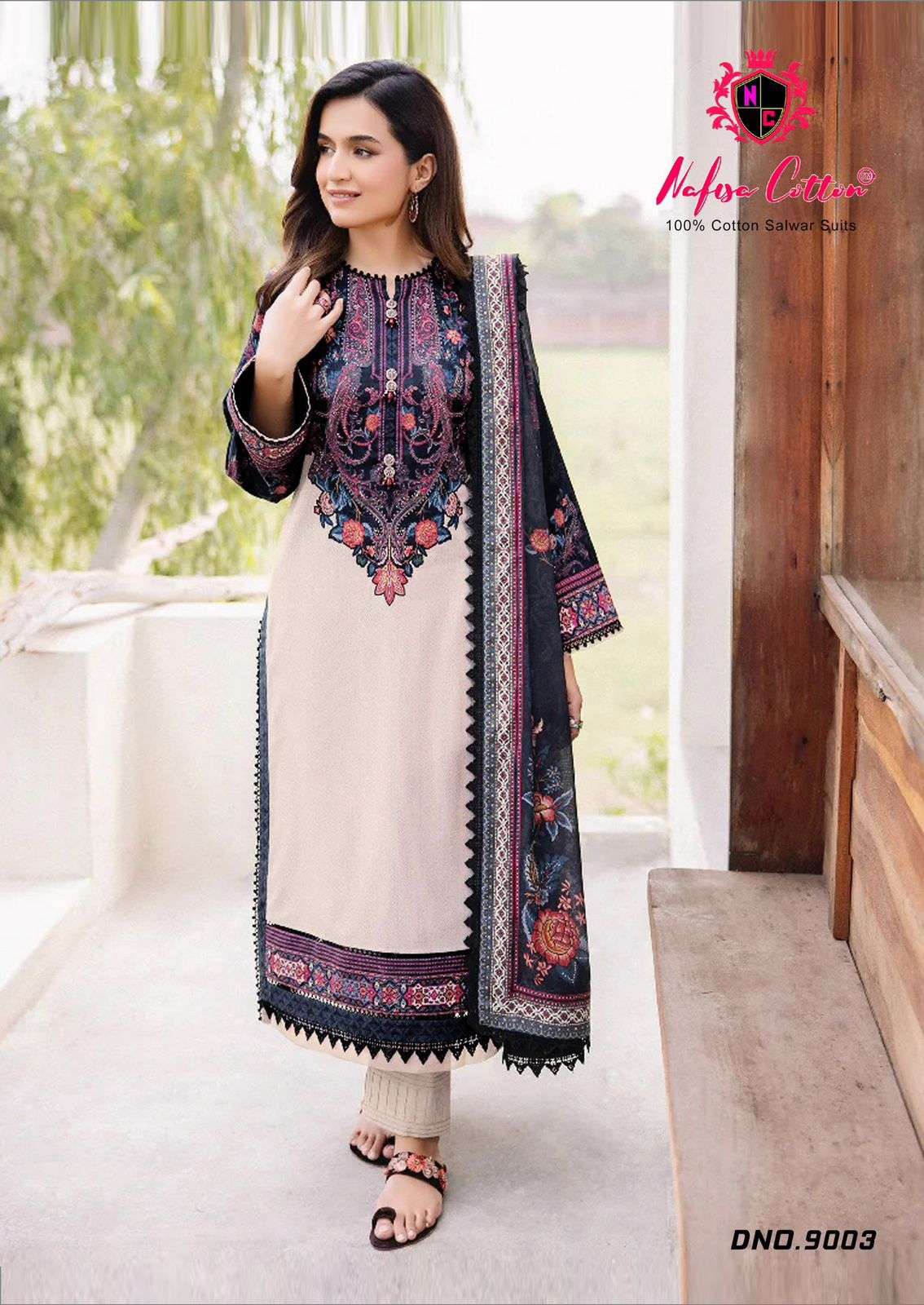 faiza karachi queen vol-9 by nafisa cotton 9001-9006 series pakistani designer cotton suits catalogue wholesaler surat 