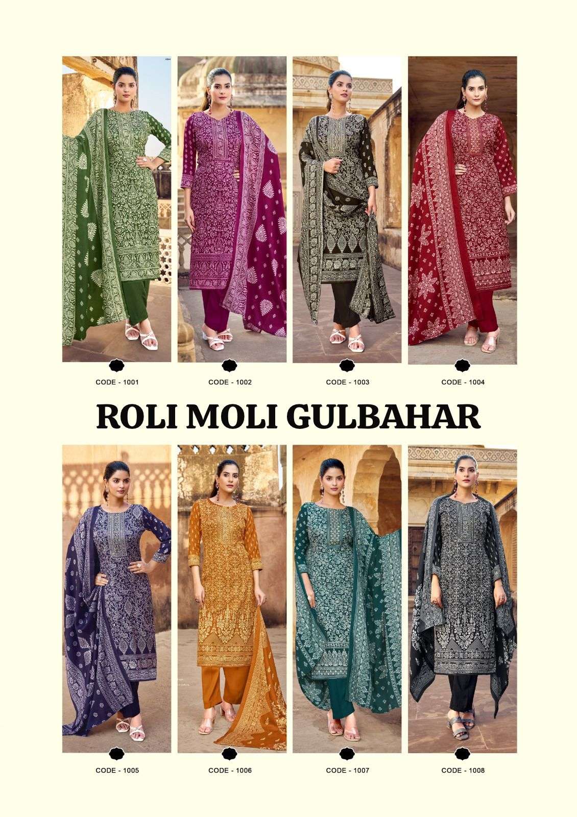 gulbahar by rolimoli creation 1001-1008 series winter special pashmina salwar suits catalogue wholesaler surat 
