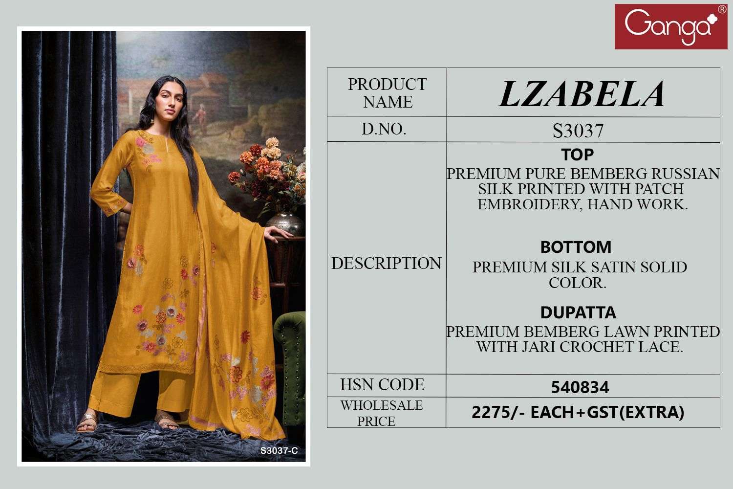 lzabela by ganga 3037 series unstich salwar kameez catalogue buy online wholesale price surat 
