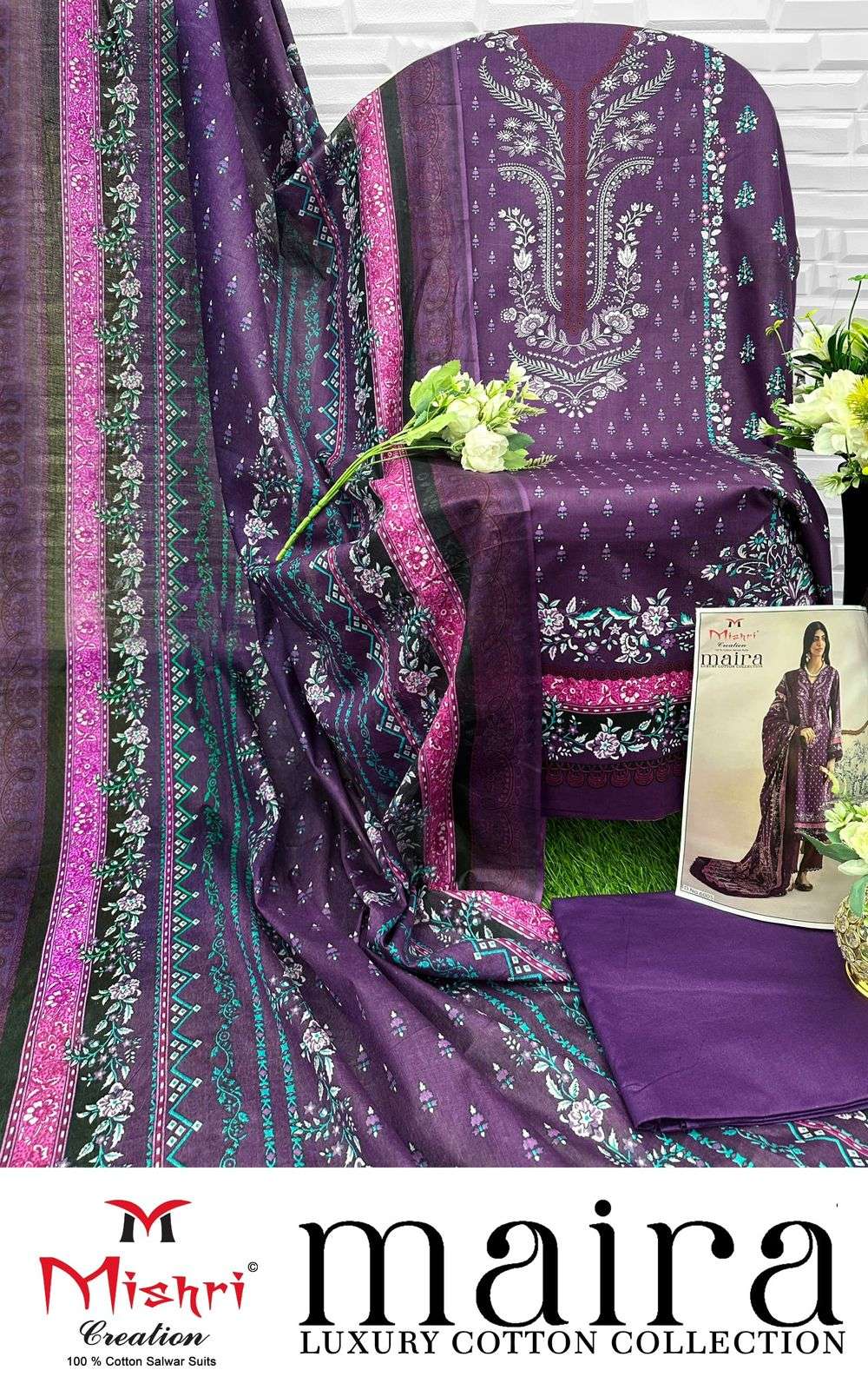 maira by mishri creation 6001-6006 series unstich designer cotton suits catalogue wholesale rate surat 